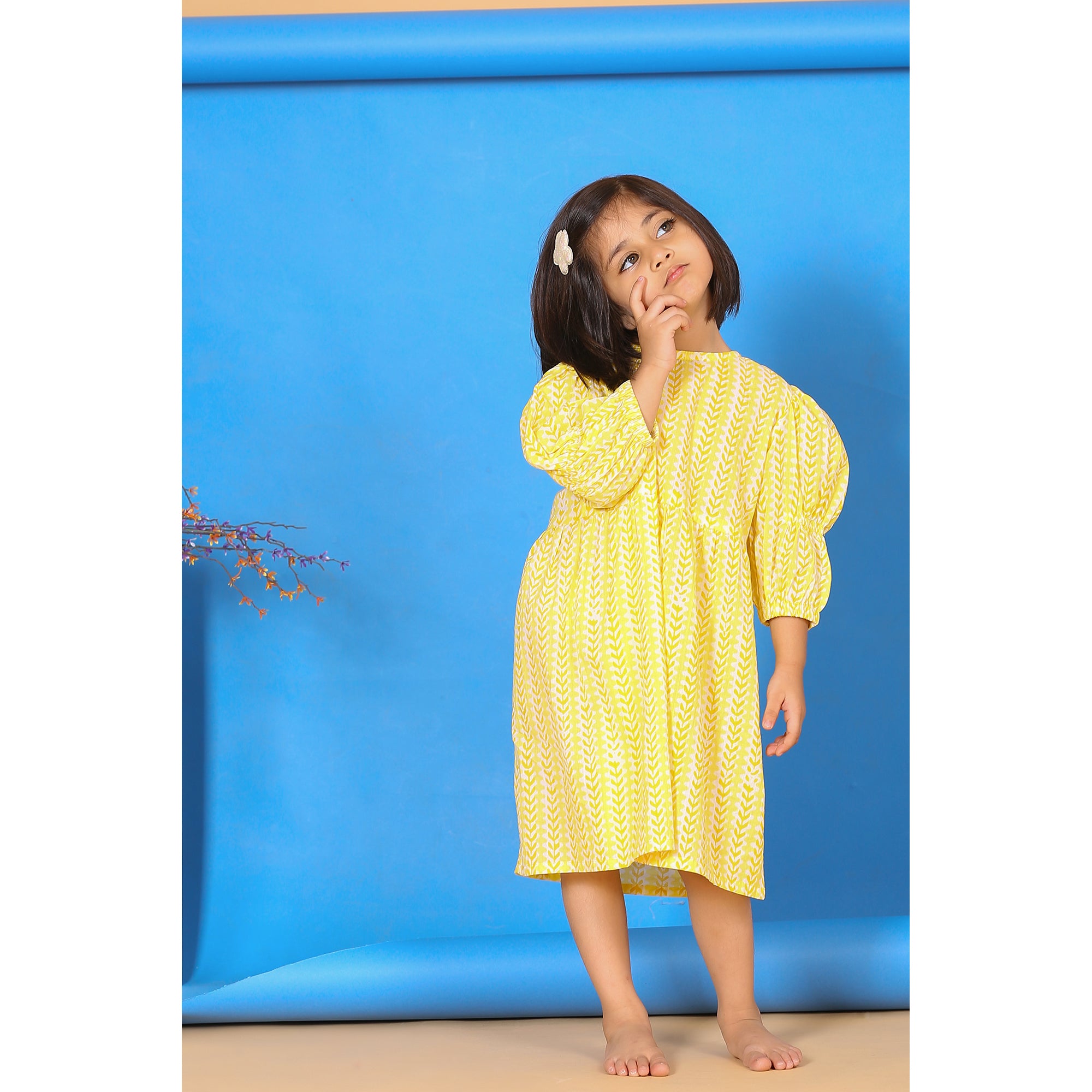 Floral Twines on Yellow Kids Cotton Dress