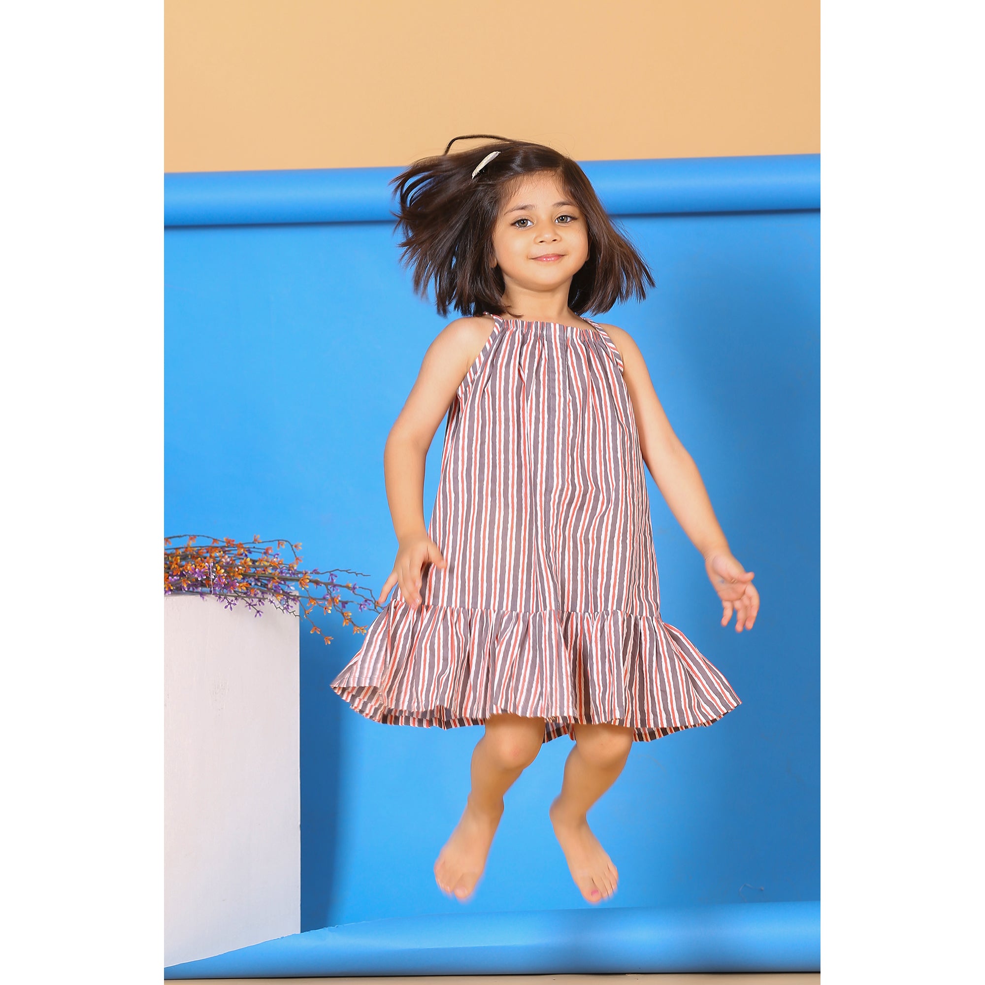 Stripes on Grey Kids Cotton Dress