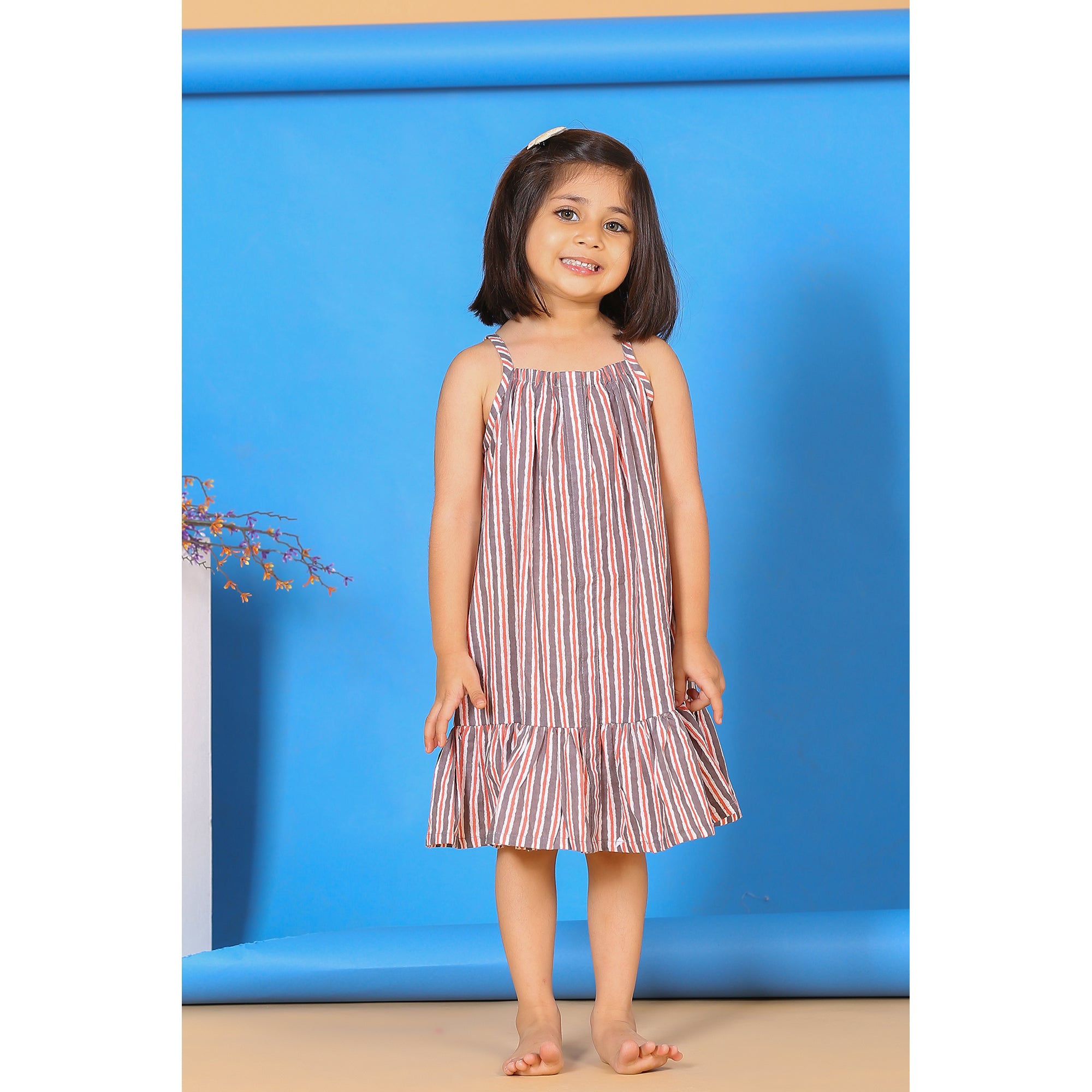 Stripes on Grey Kids Cotton Dress