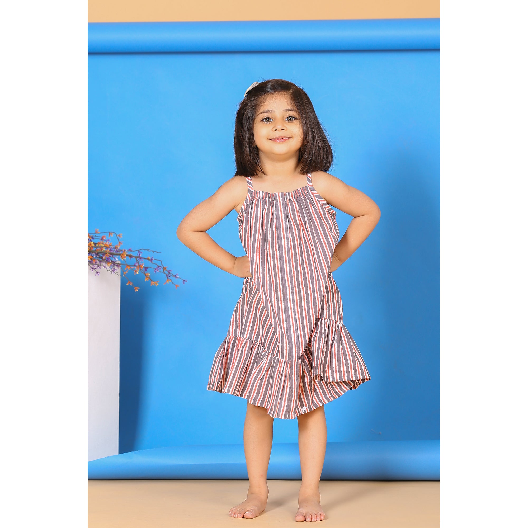 Stripes on Grey Kids Cotton Dress