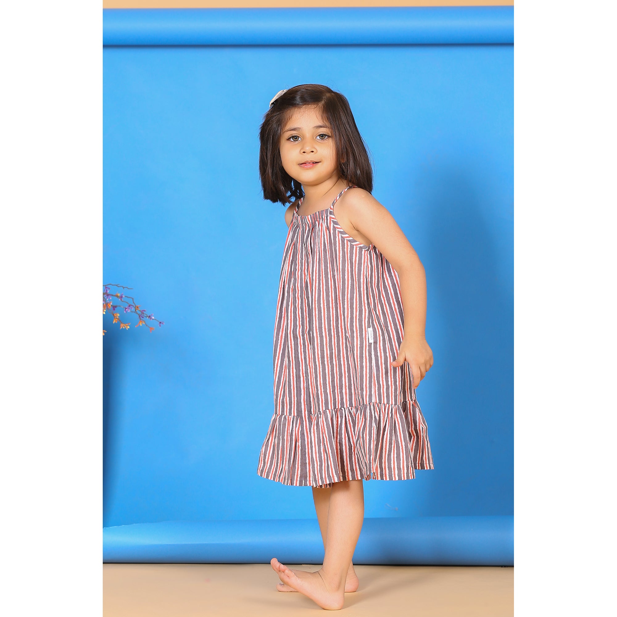 Stripes on Grey Kids Cotton Dress
