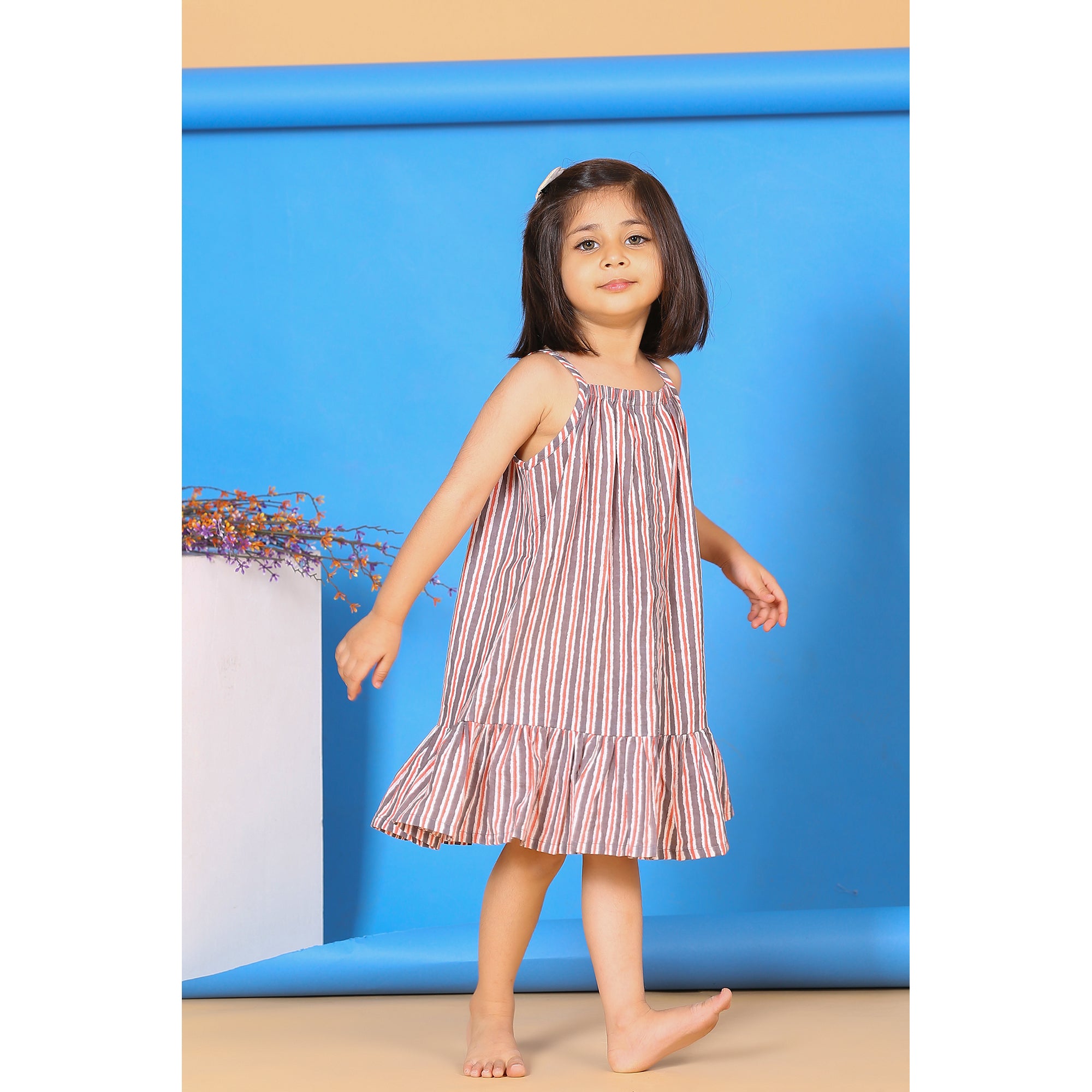 Stripes on Grey Kids Cotton Dress