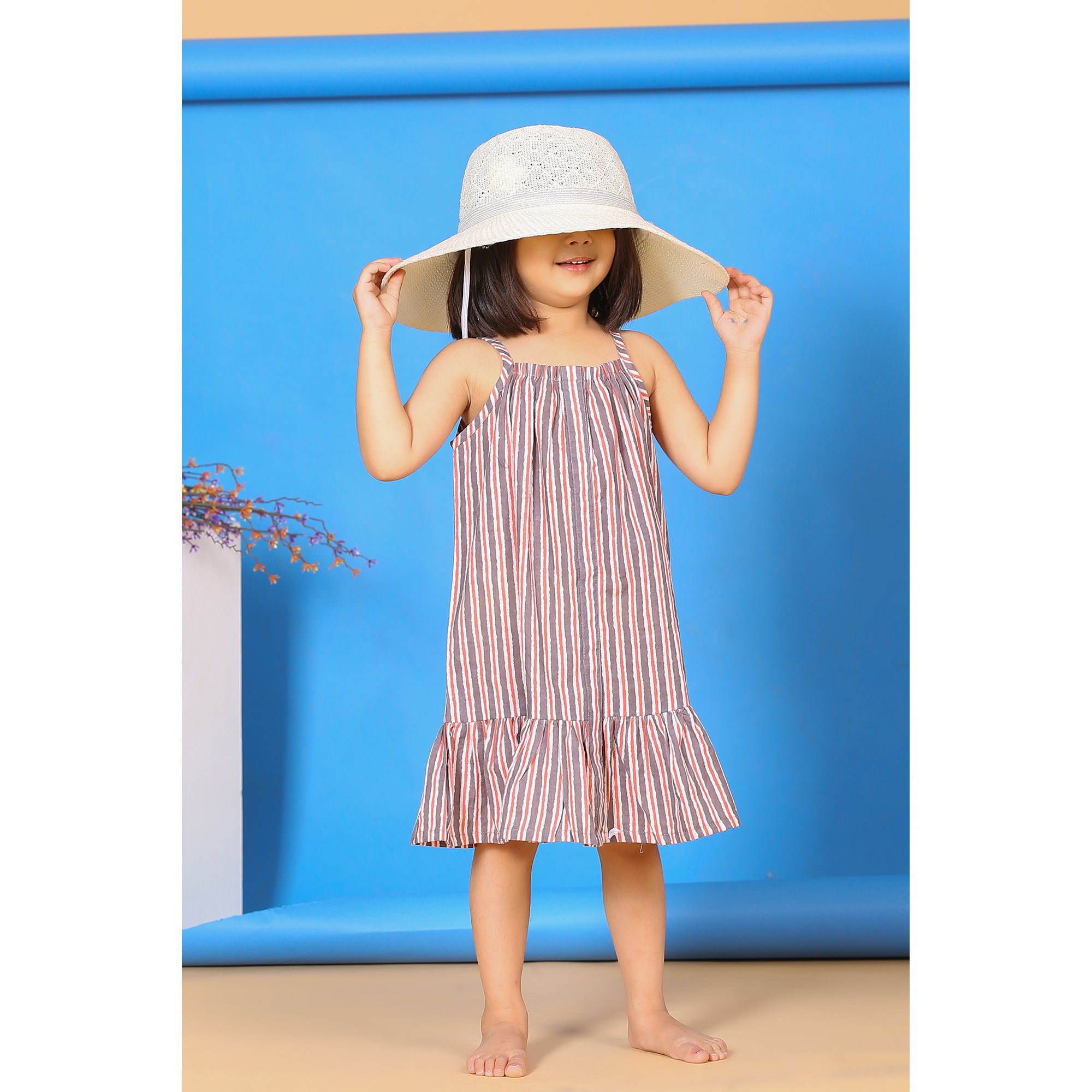 Stripes on Grey Kids Cotton Dress