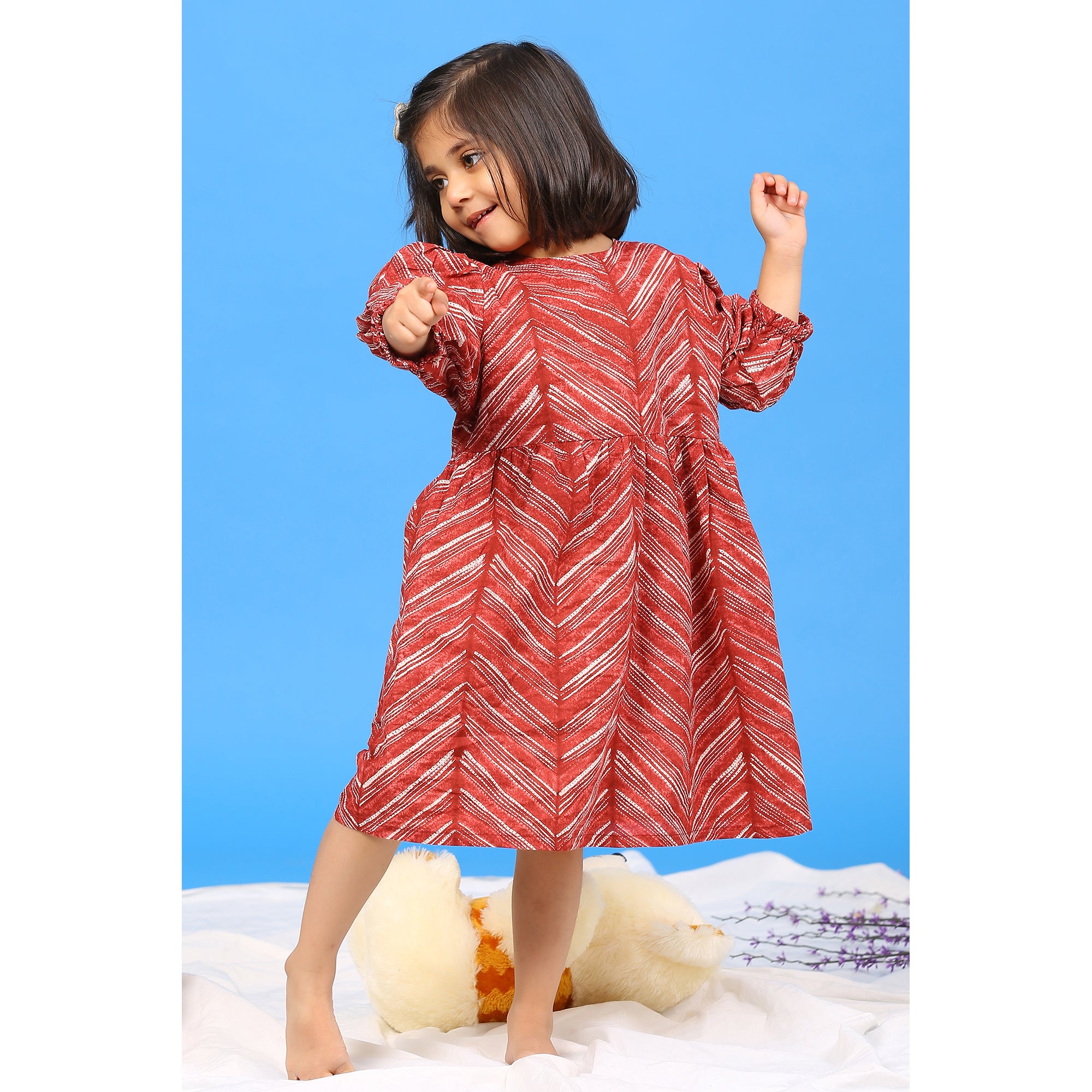 Handcrafted Shibori on Maroon Kids Cotton Dress
