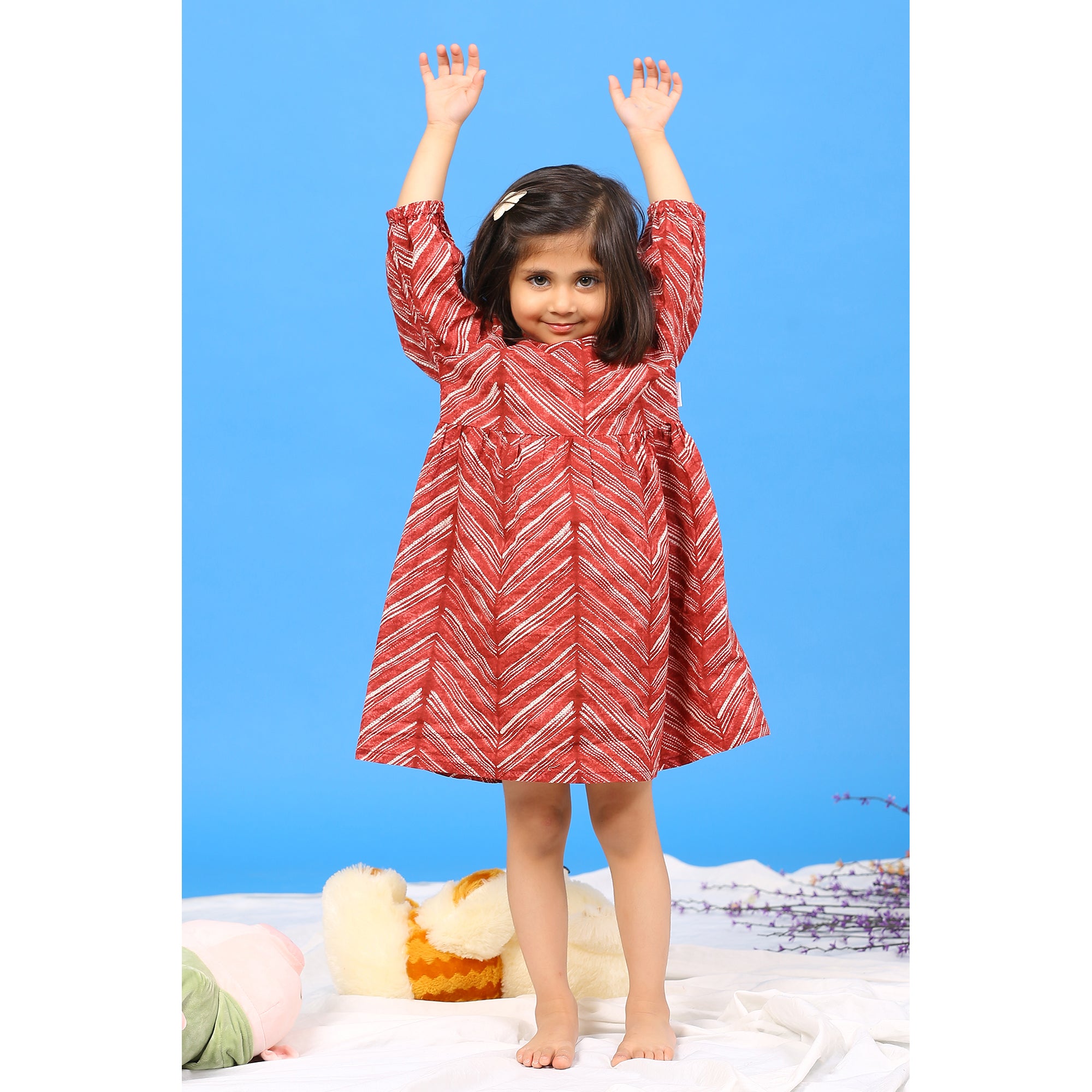 Handcrafted Shibori on Maroon Kids Cotton Dress