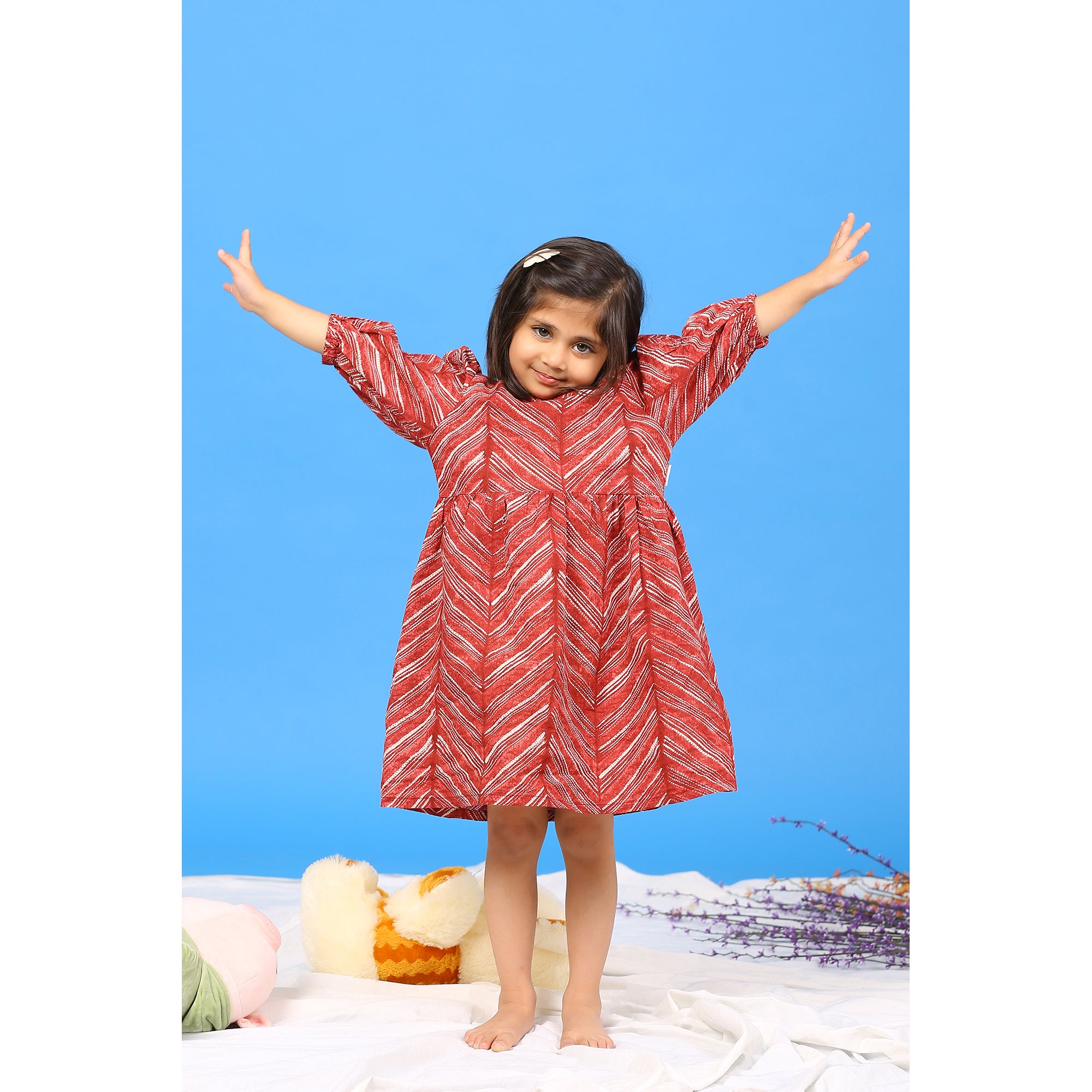 Handcrafted Shibori on Maroon Kids Cotton Dress