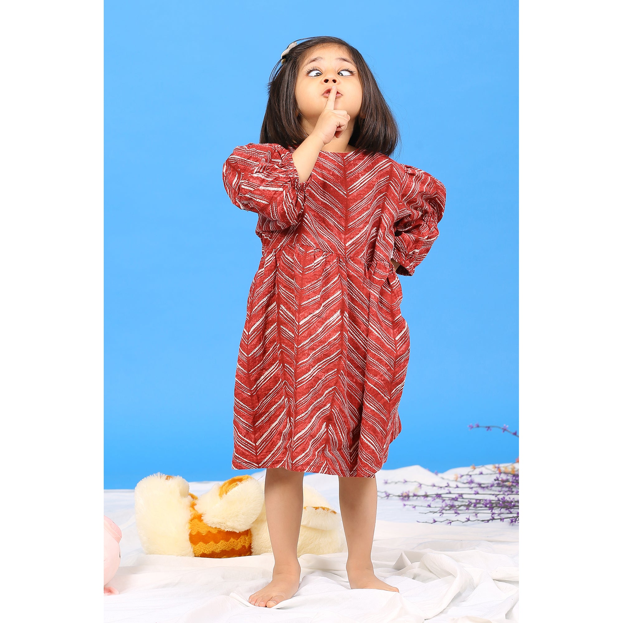 Handcrafted Shibori on Maroon Kids Cotton Dress