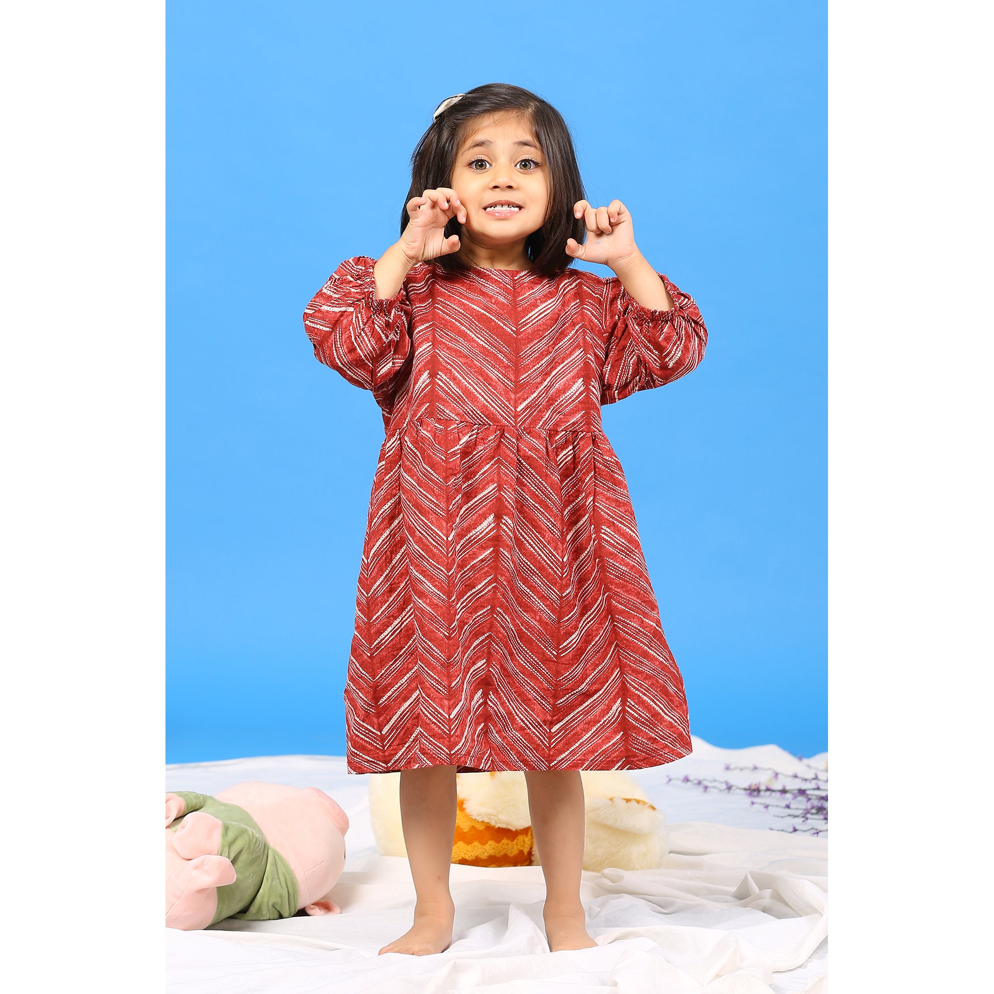 Handcrafted Shibori on Maroon Kids Cotton Dress
