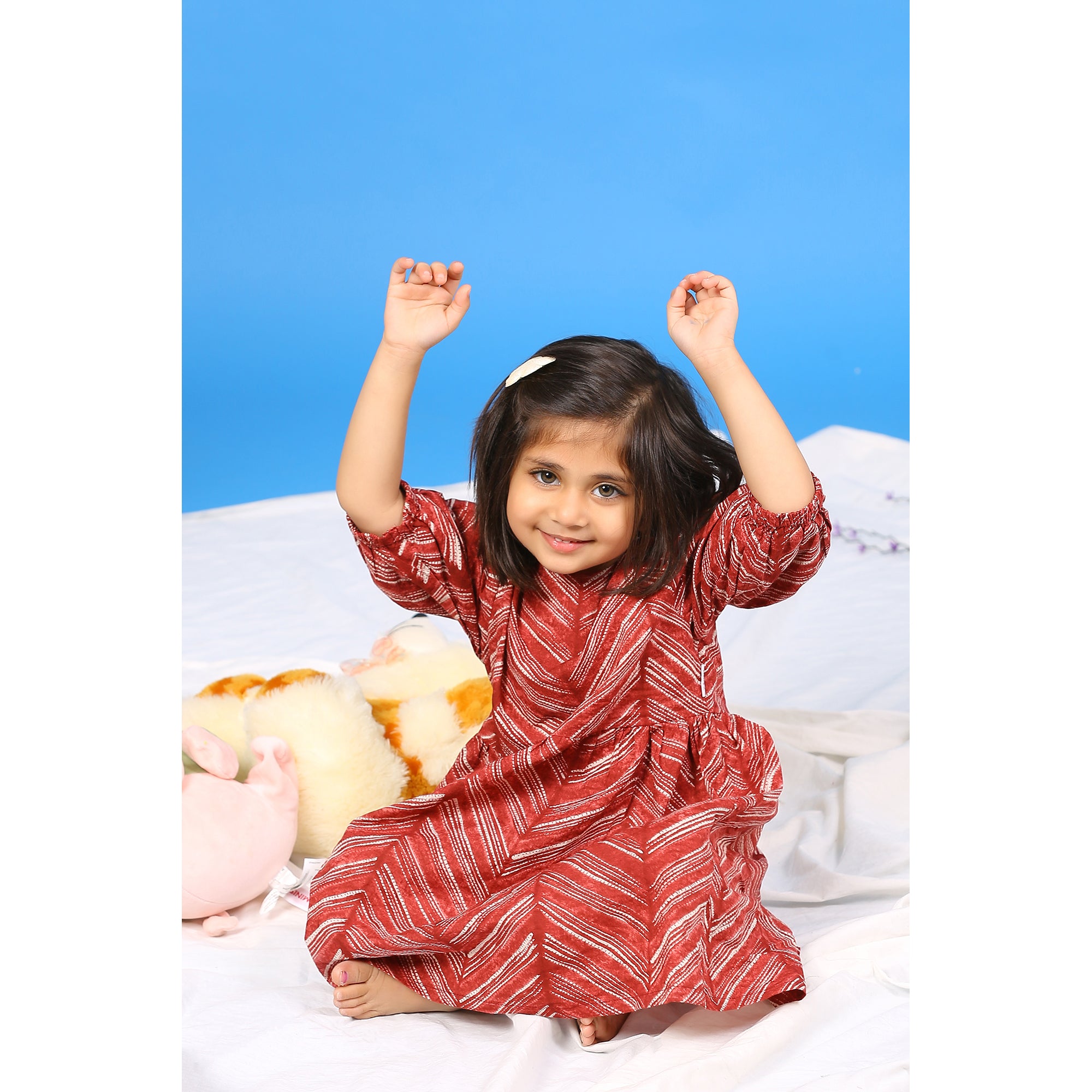 Handcrafted Shibori on Maroon Kids Cotton Dress