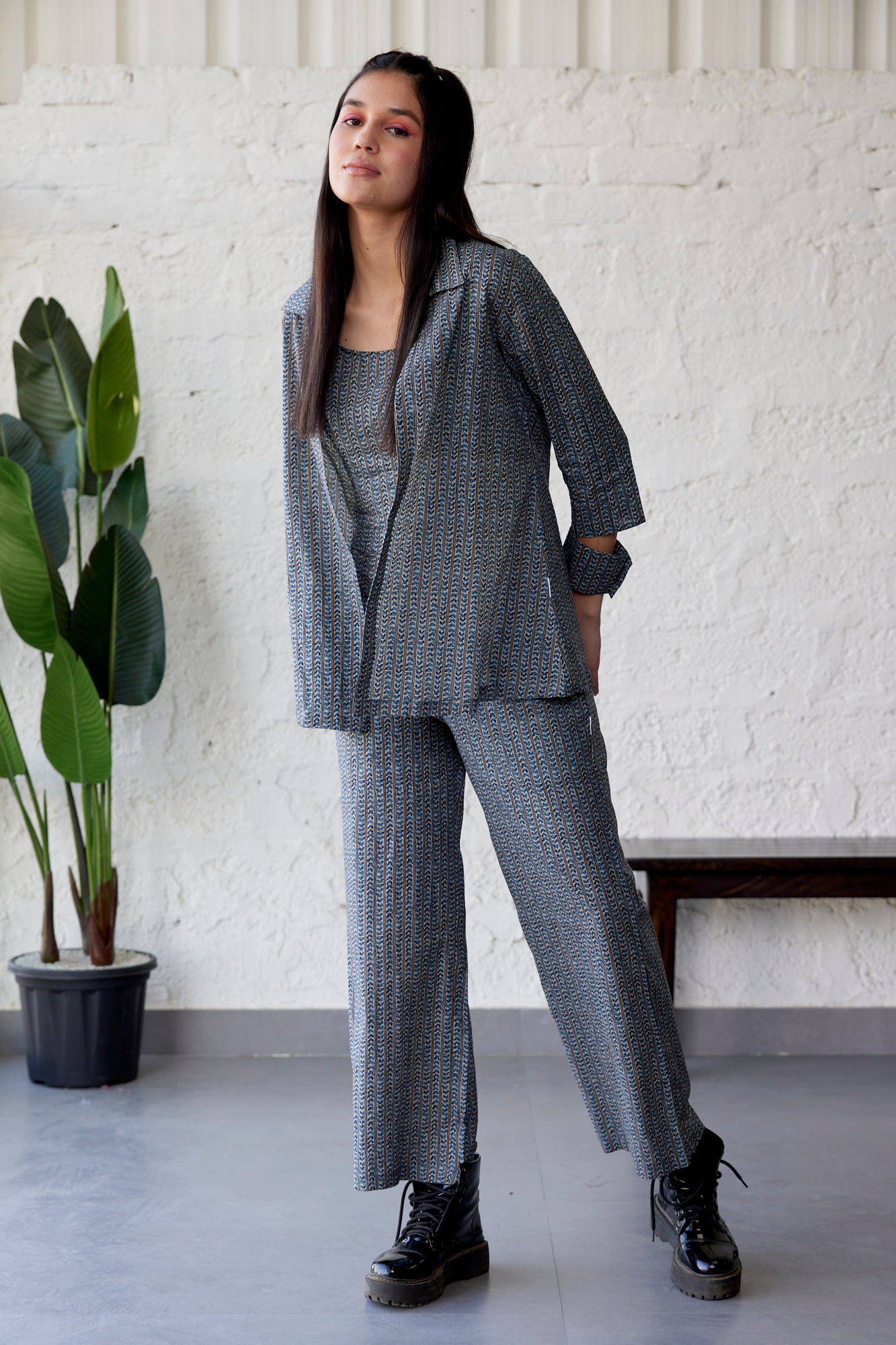 Blue Arrows on Three Piece Cotton Co-ord Set