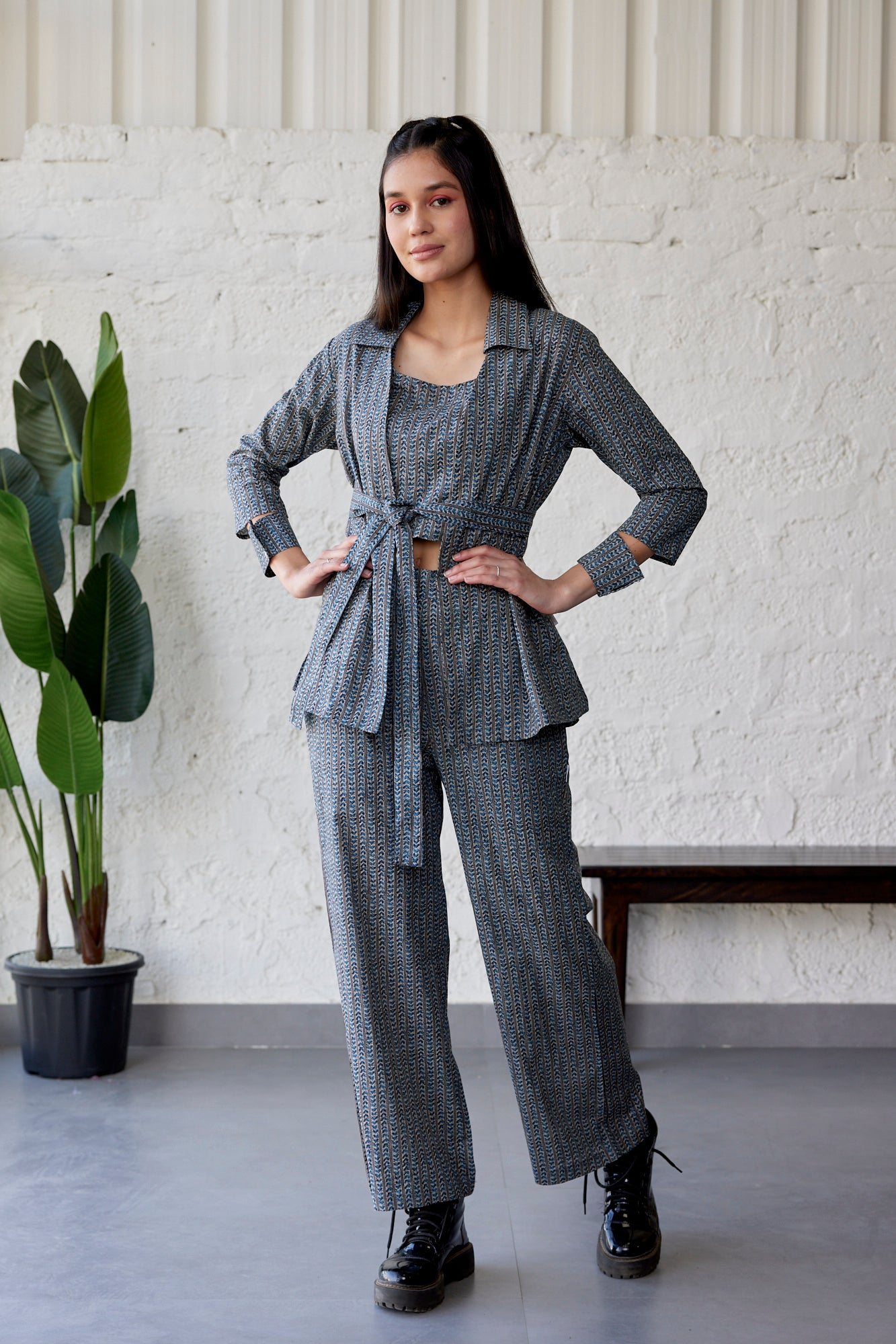 Blue Arrows on Three Piece Cotton Co-ord Set