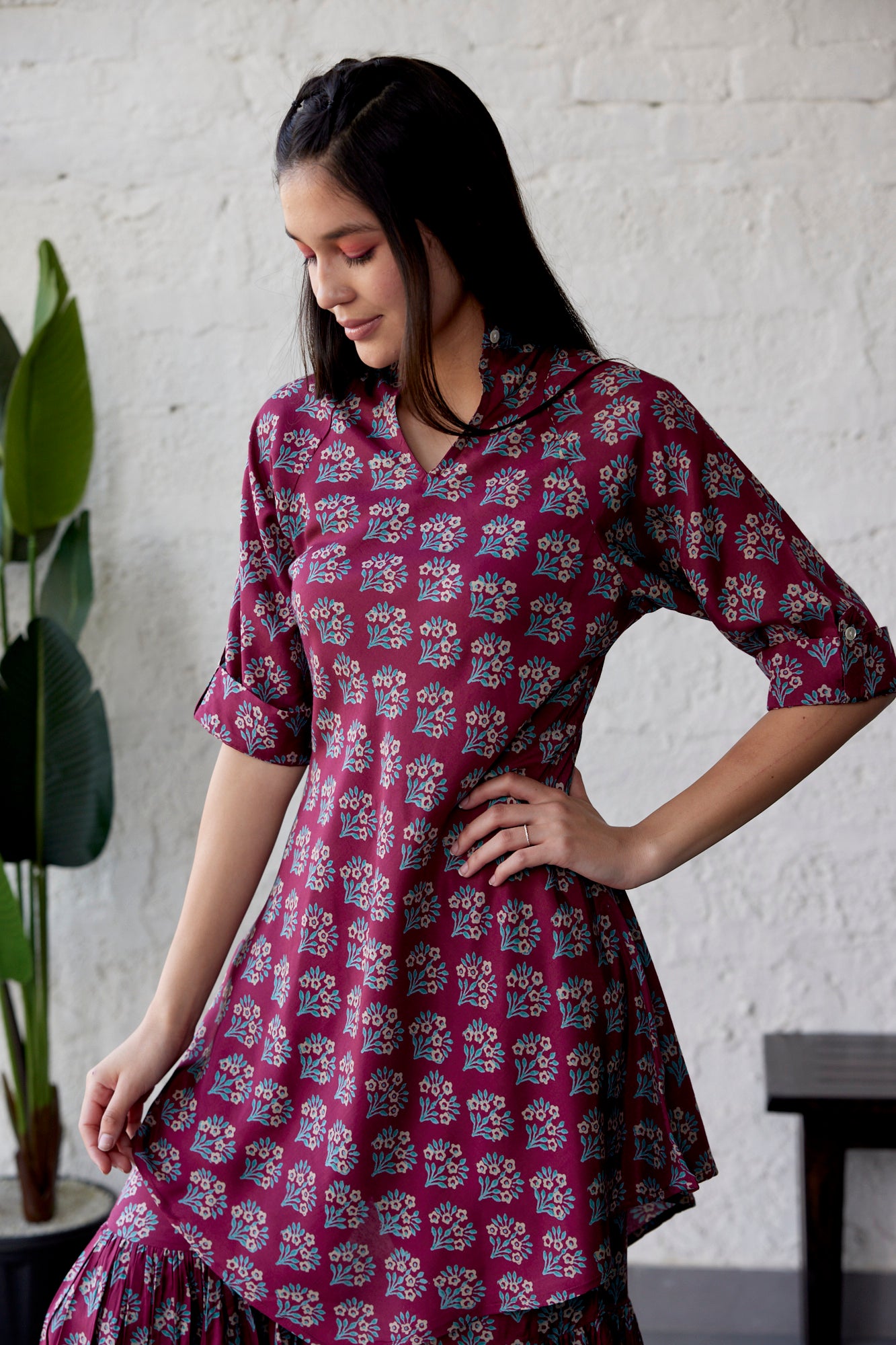 Aloha Mora On Wine Russian Silk Co-ord Set