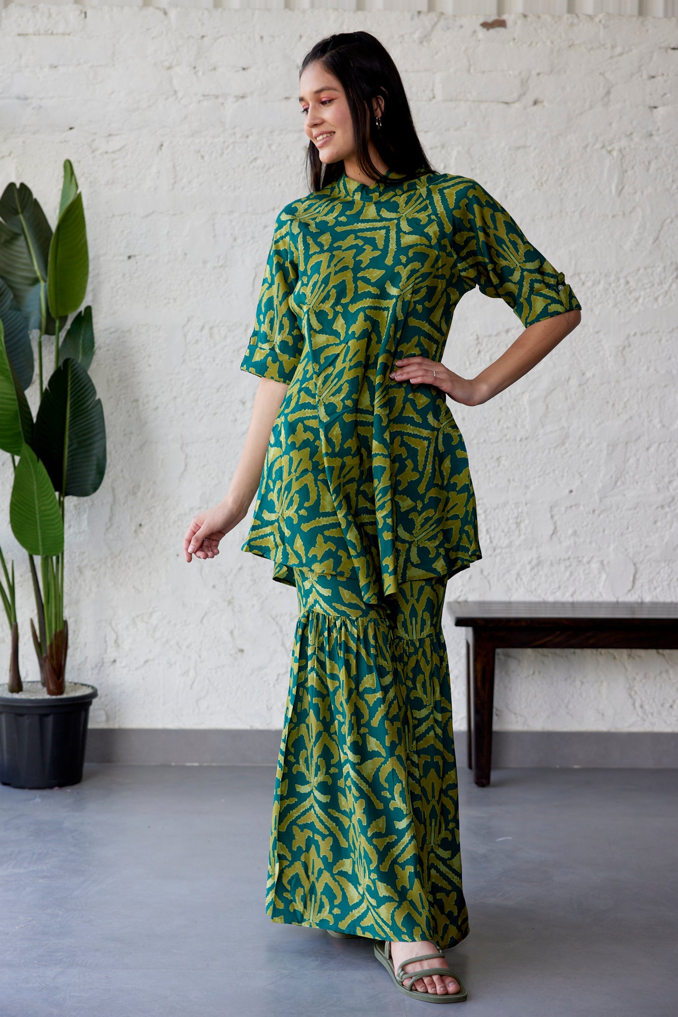 Ikat on Green Russian Silk Co-ord Set