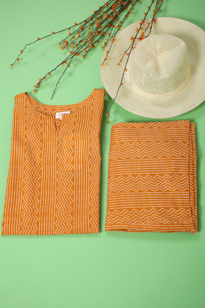 Patterned Bandhej on Cotton Mustard Palazzo Loungewear Set