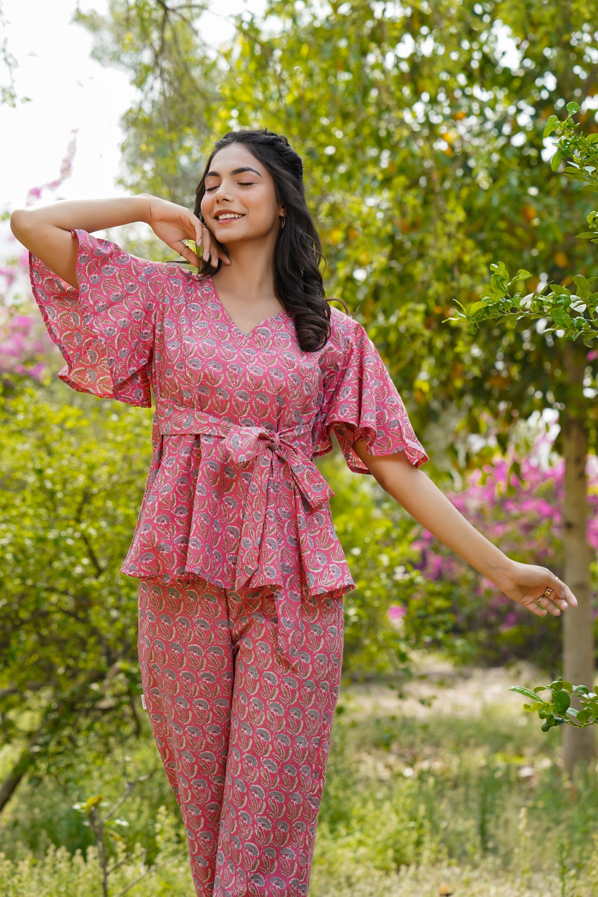 Poppy Love on Pink Cotton Loungewear Top Set