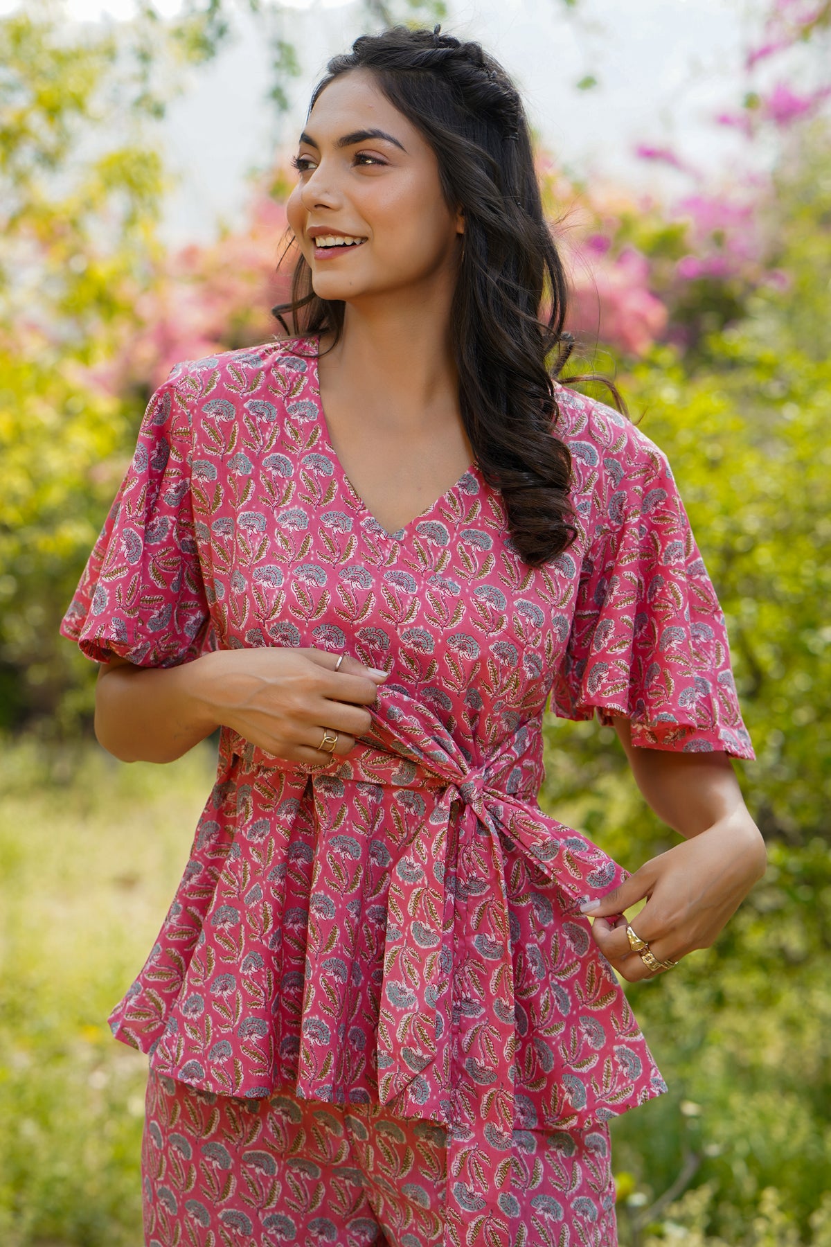 Poppy Love on Pink Cotton Loungewear Top Set