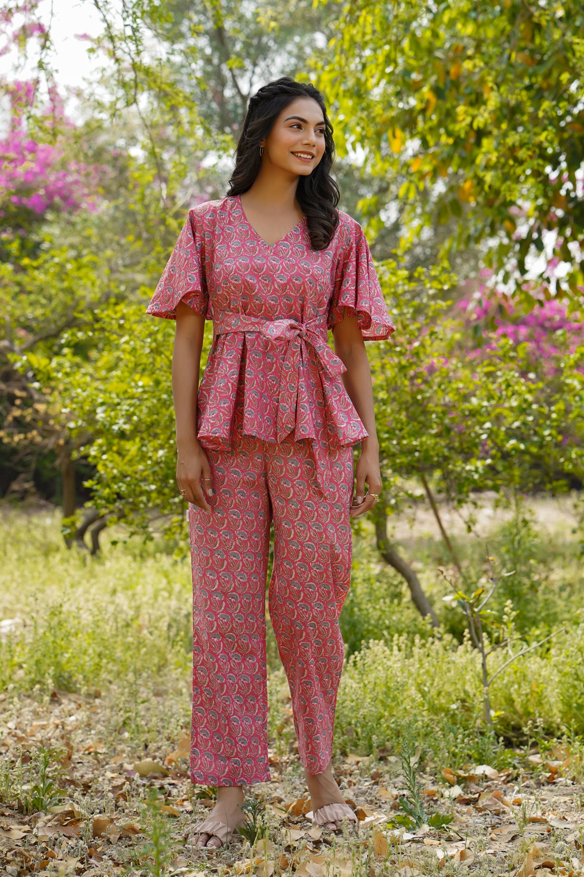 Poppy Love on Pink Cotton Loungewear Top Set