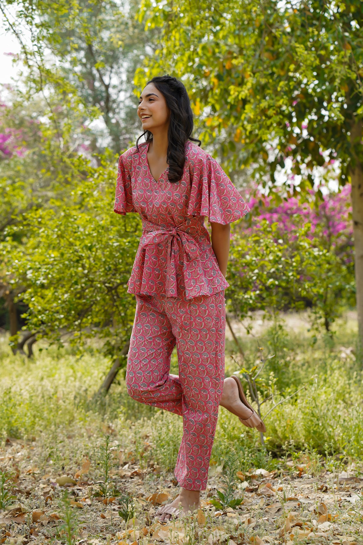 Poppy Love on Pink Cotton Loungewear Top Set