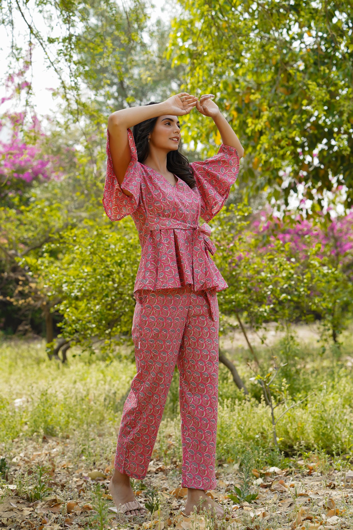 Poppy Love on Pink Cotton Loungewear Top Set