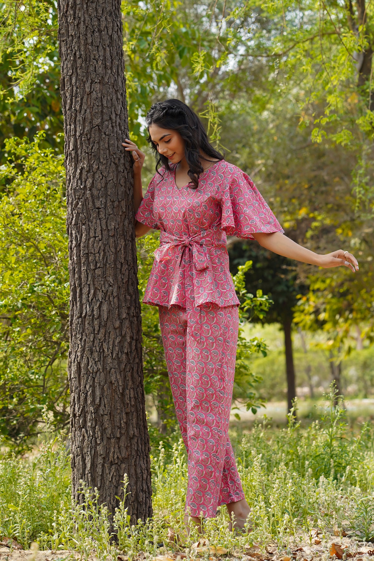 Poppy Love on Pink Cotton Loungewear Top Set