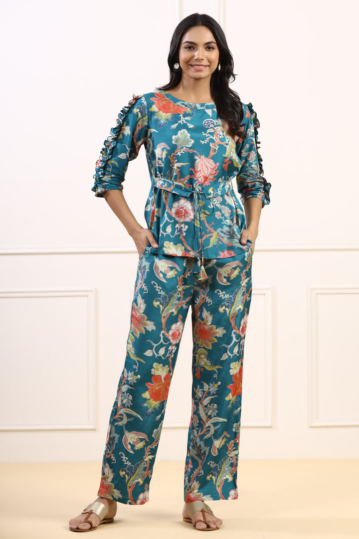 Teal Sapphire on Russian Silk Co-ord Set