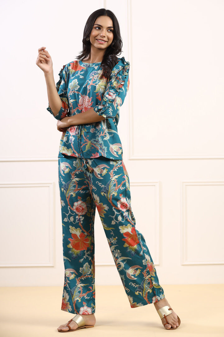 Teal Sapphire on Russian Silk Co-ord Set