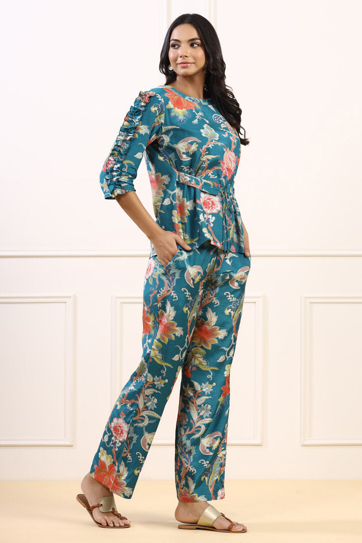 Teal Sapphire on Russian Silk Co-ord Set