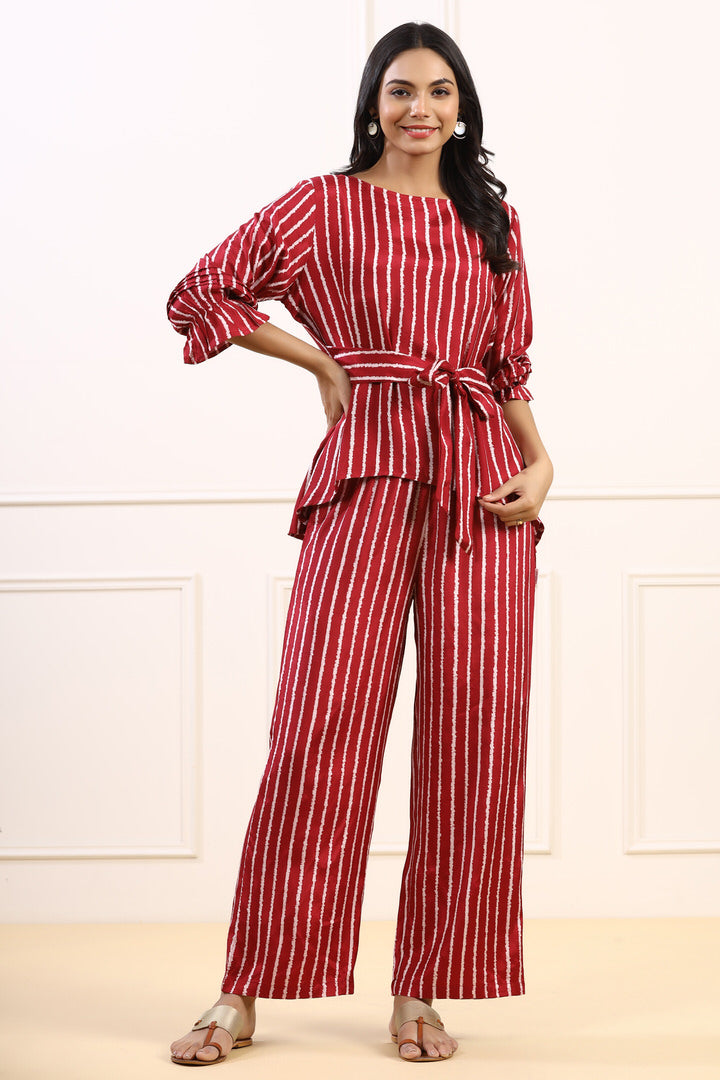 Stripes on Muslin Silk Maroon Co-ord Set