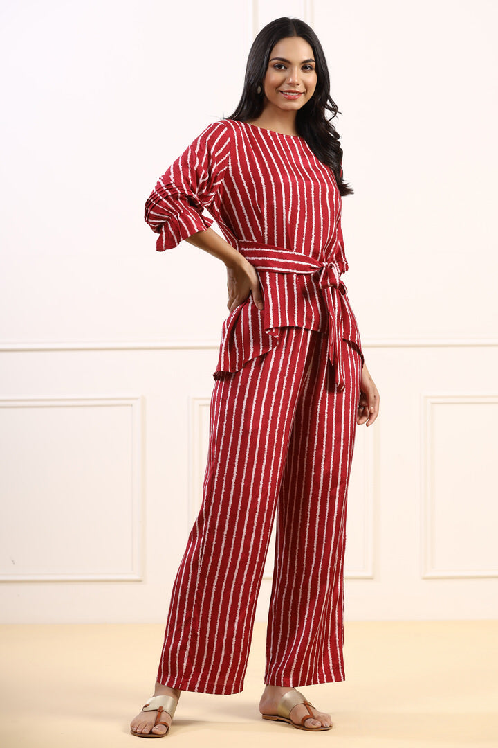 Stripes on Muslin Silk Maroon Co-ord Set