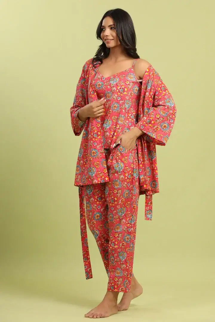 Jaal on Pink Cotton Three Piece Co-ord Set