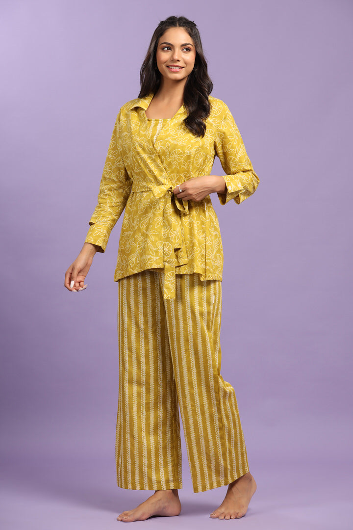 Nui Shibori on Yellow Cotton Three piece Set