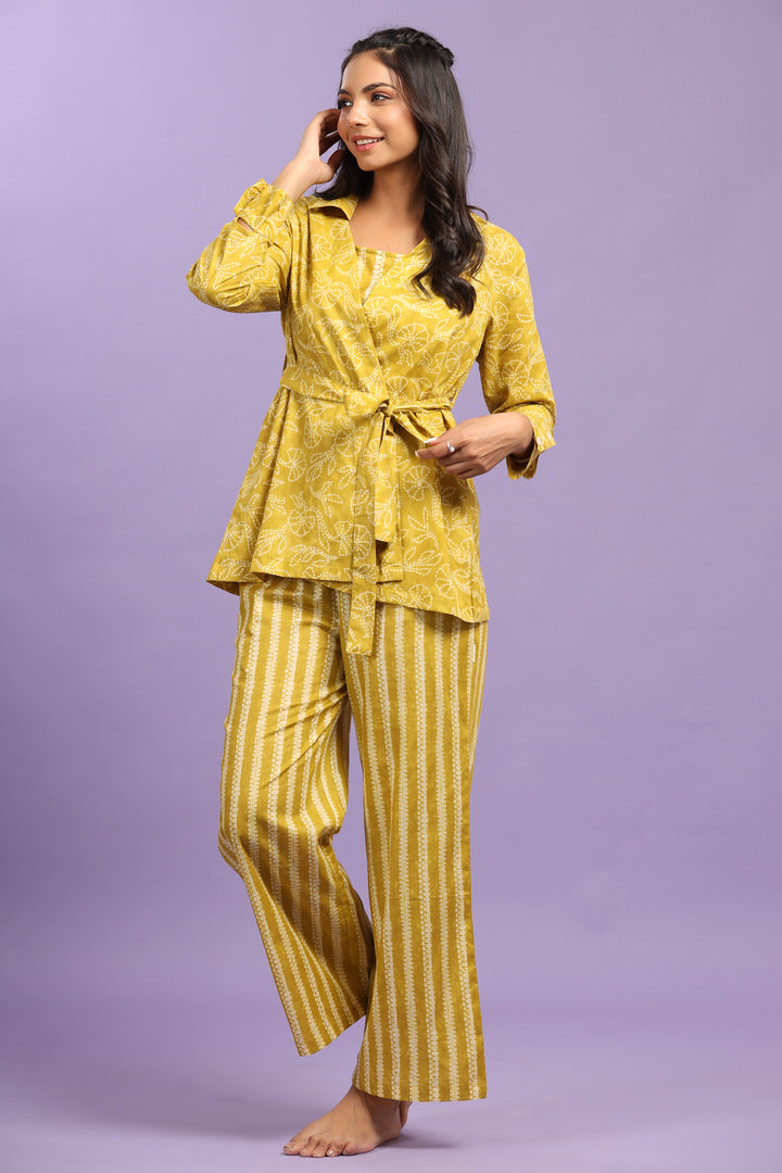 Nui Shibori on Yellow Cotton Three piece Set