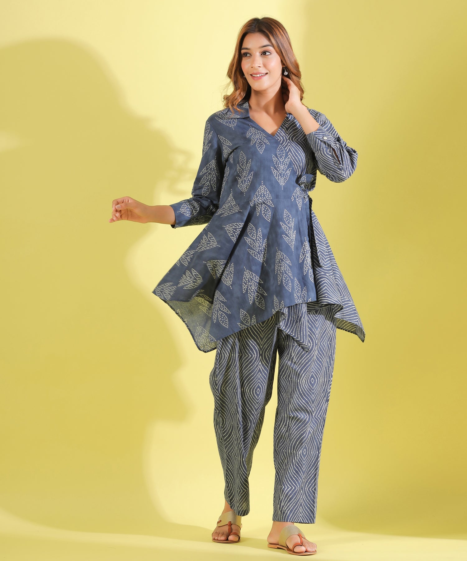 Shibori Tulips on Grey Cotton Co-ord Set
