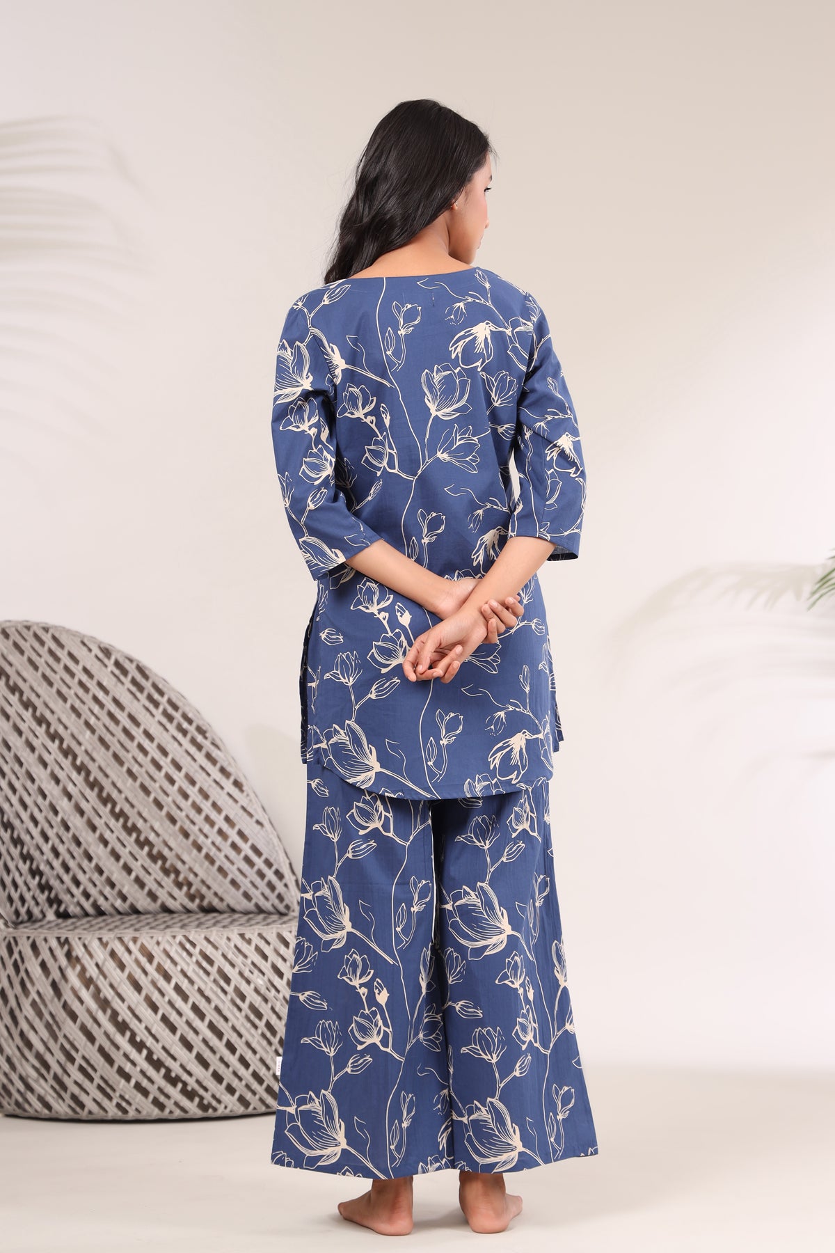 Flowing Jaal on Indigo Loungewear Top Set