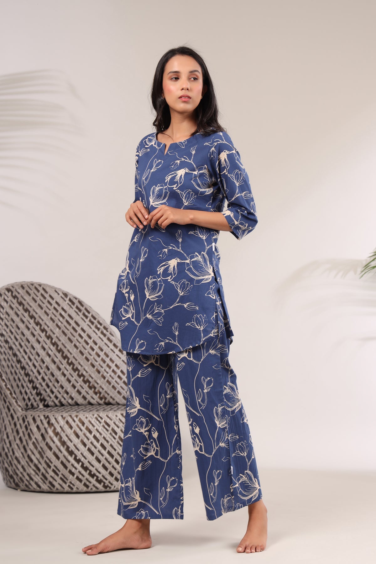 Flowing Jaal on Indigo Loungewear Top Set