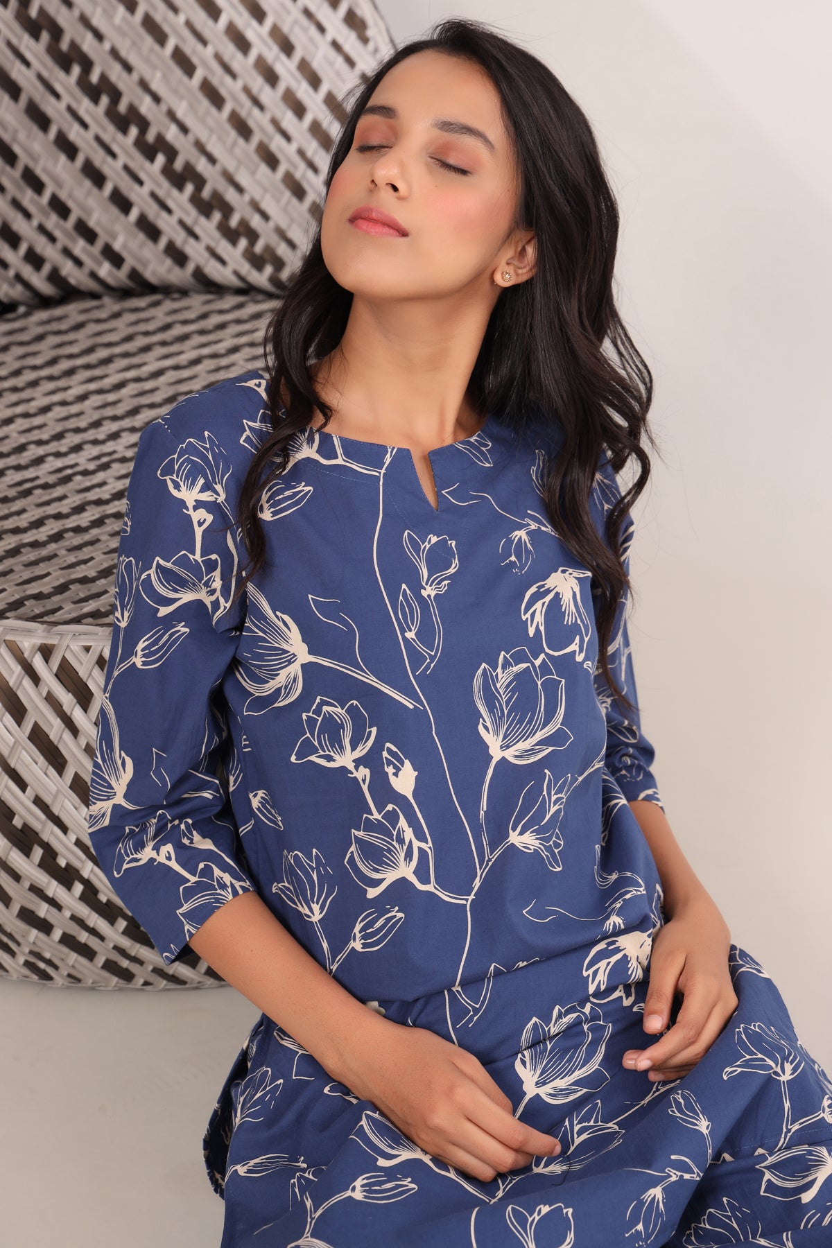 Flowing Jaal on Indigo Loungewear Top Set