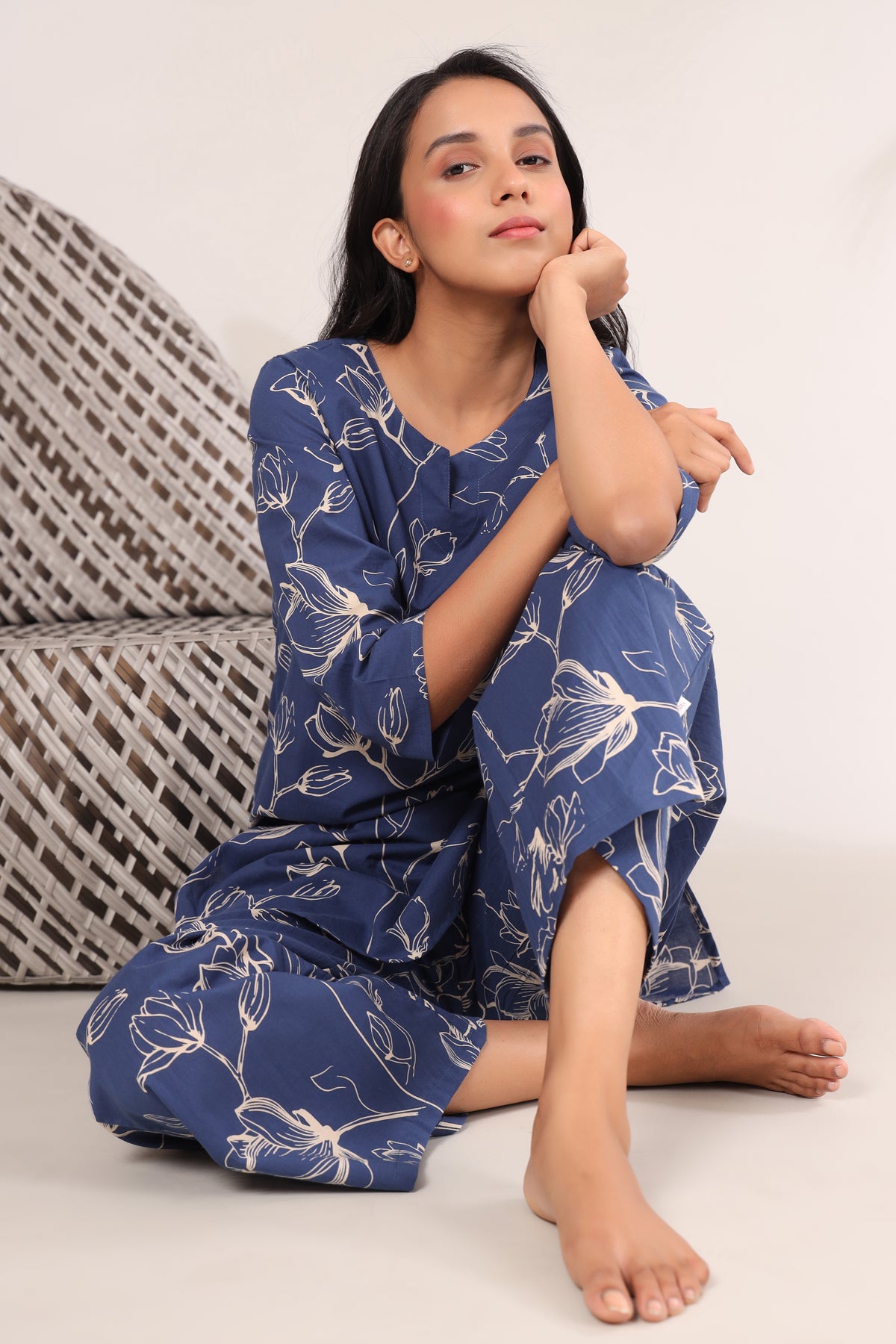 Flowing Jaal on Indigo Loungewear Top Set