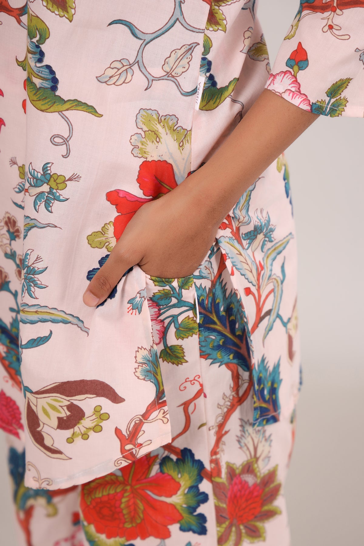 Multicolored Jaal On Pink Loungewear Top Set