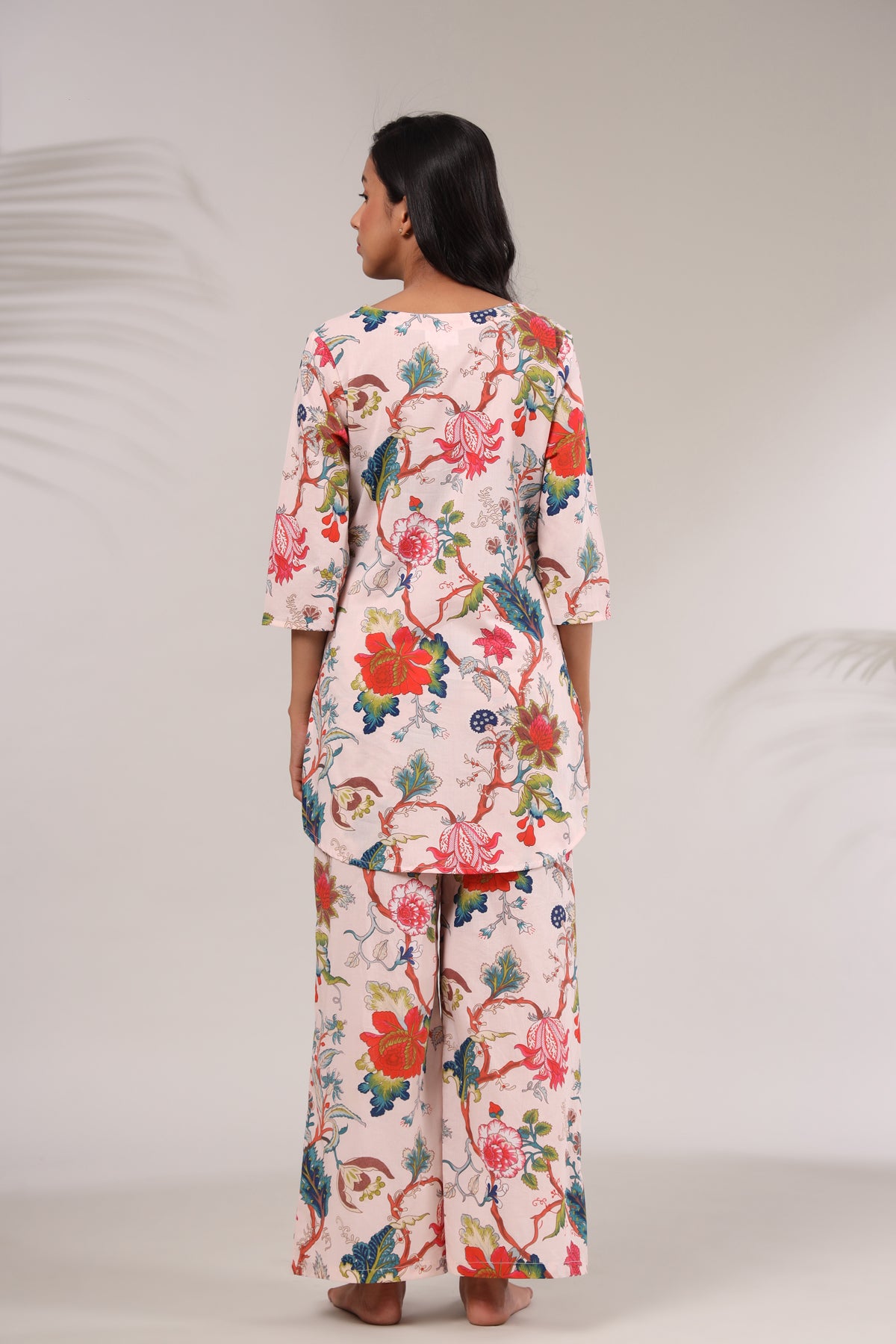 Multicolored Jaal On Pink Loungewear Top Set