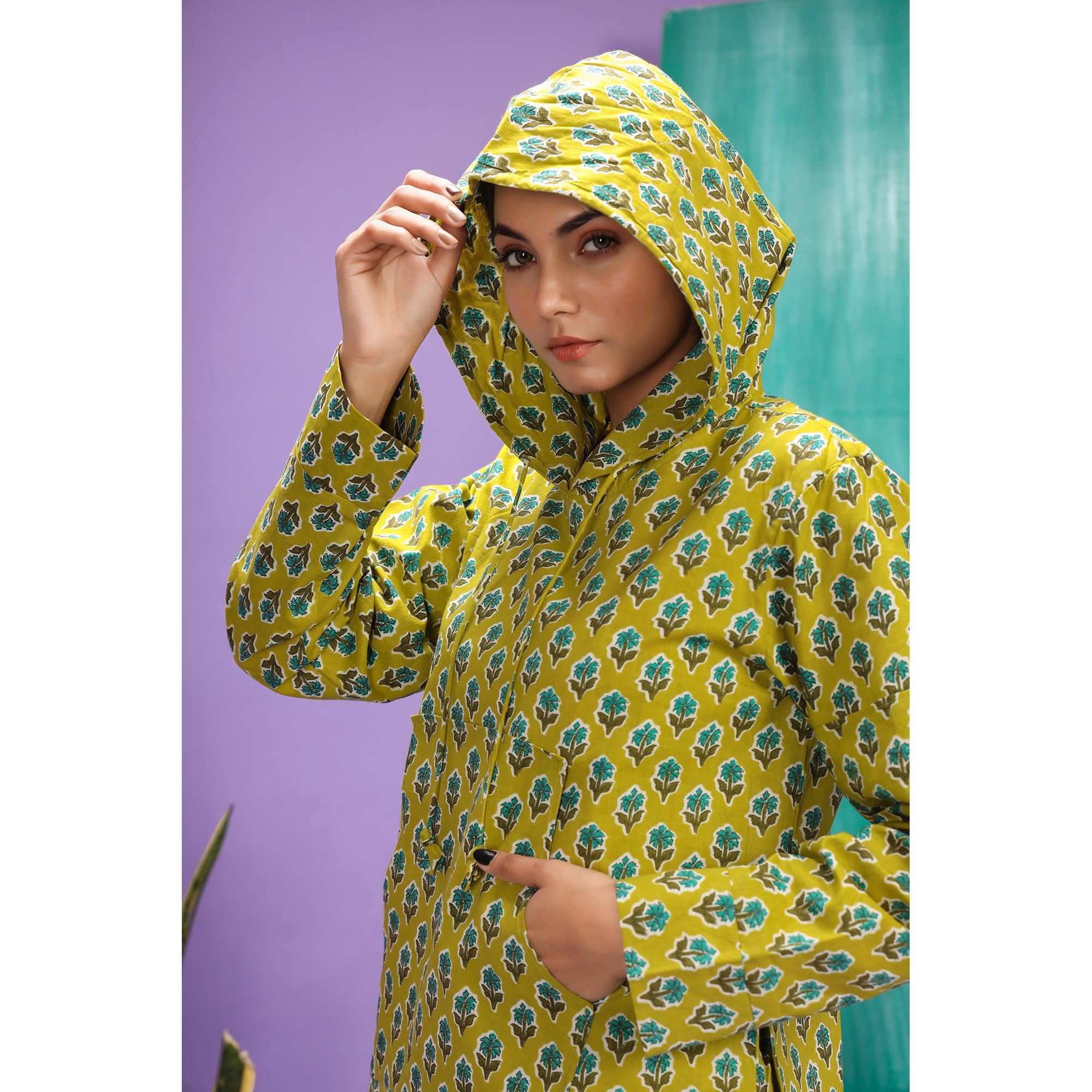 Floweret on Green Cotton Hoodie set