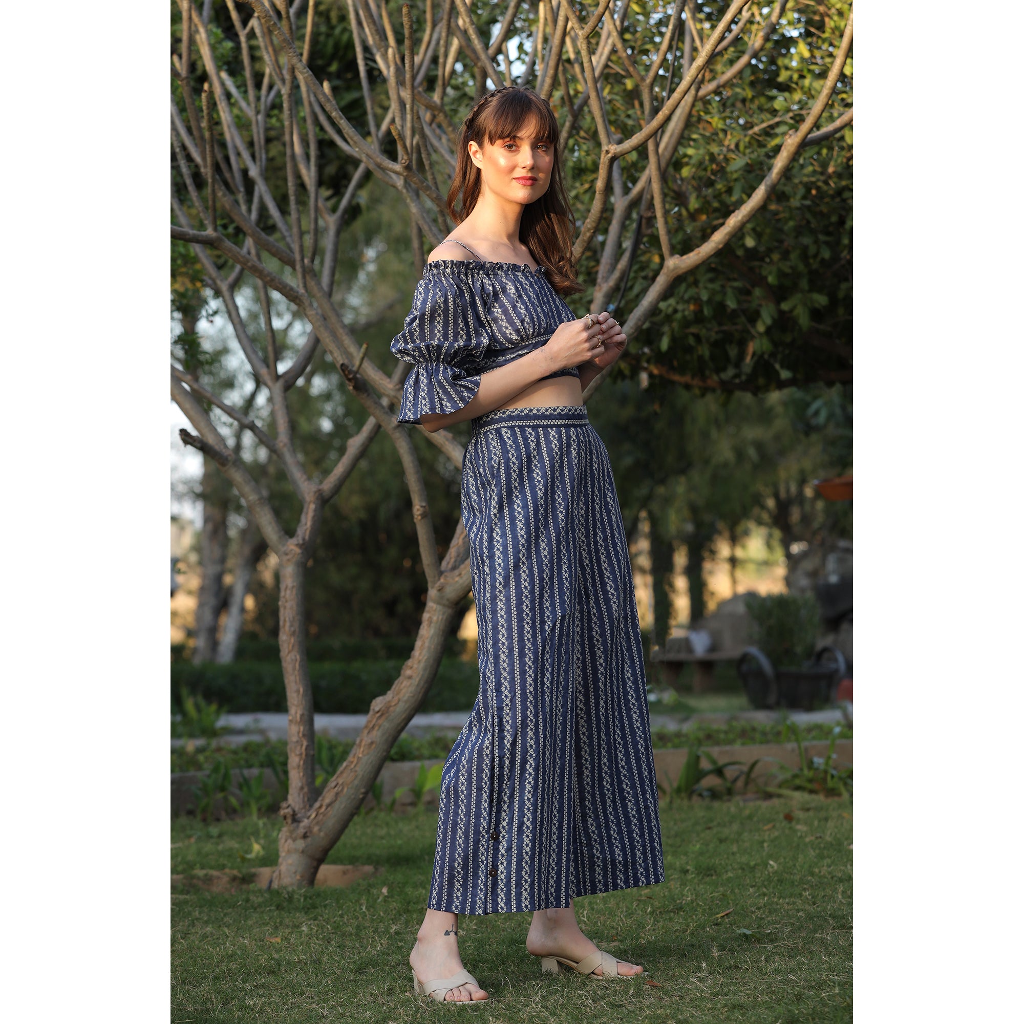 Shibori on Off-shoulder Blue Cotton Co-ord set