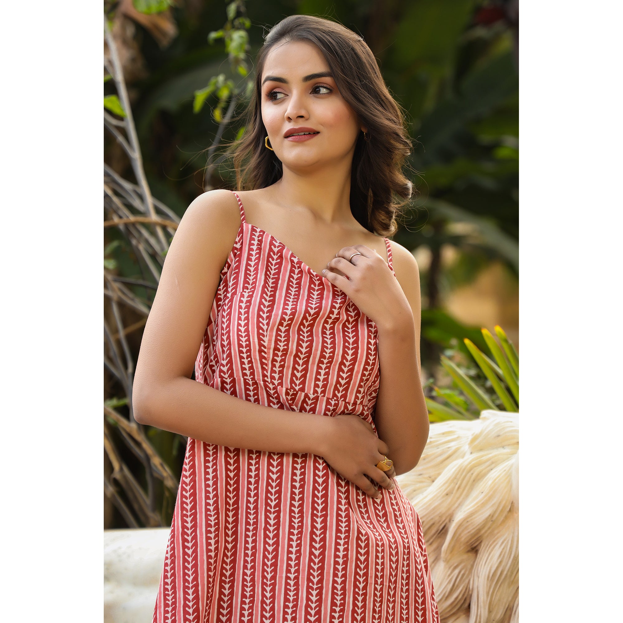 Floral Twines on Maroon Strap Dress