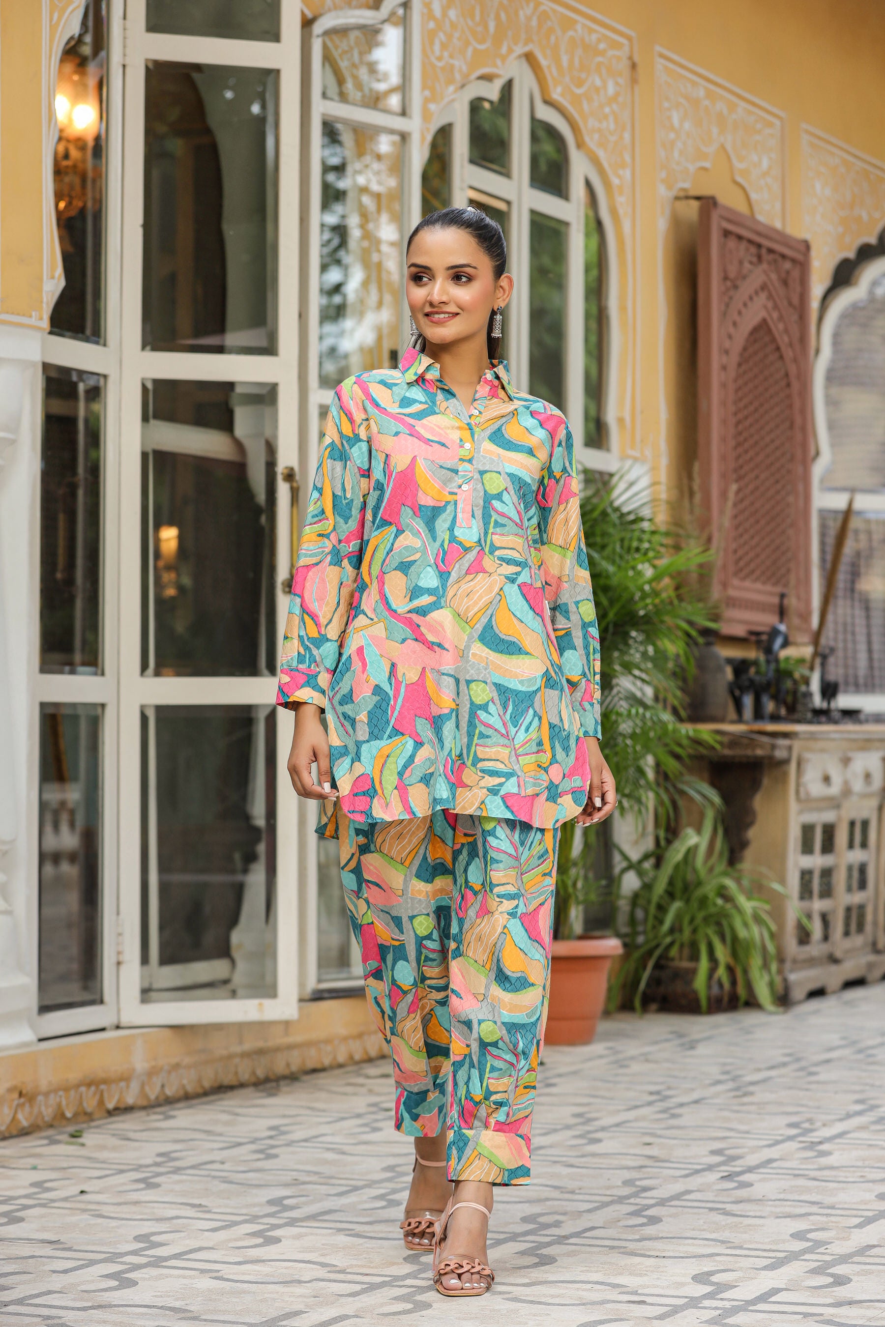 Abstract Pop On Blue Cotton Co-ord Set