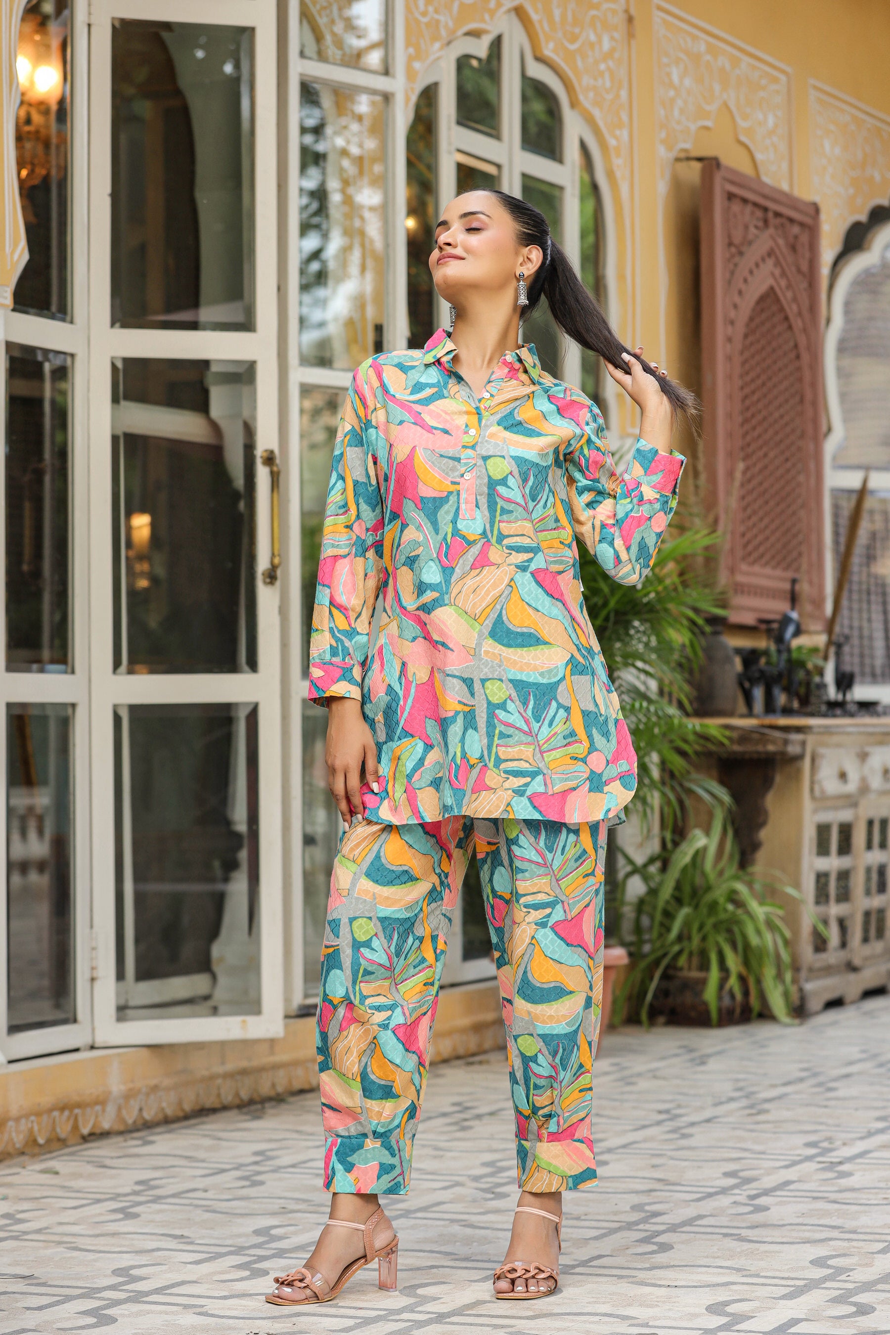Abstract Pop On Blue Cotton Co-ord Set