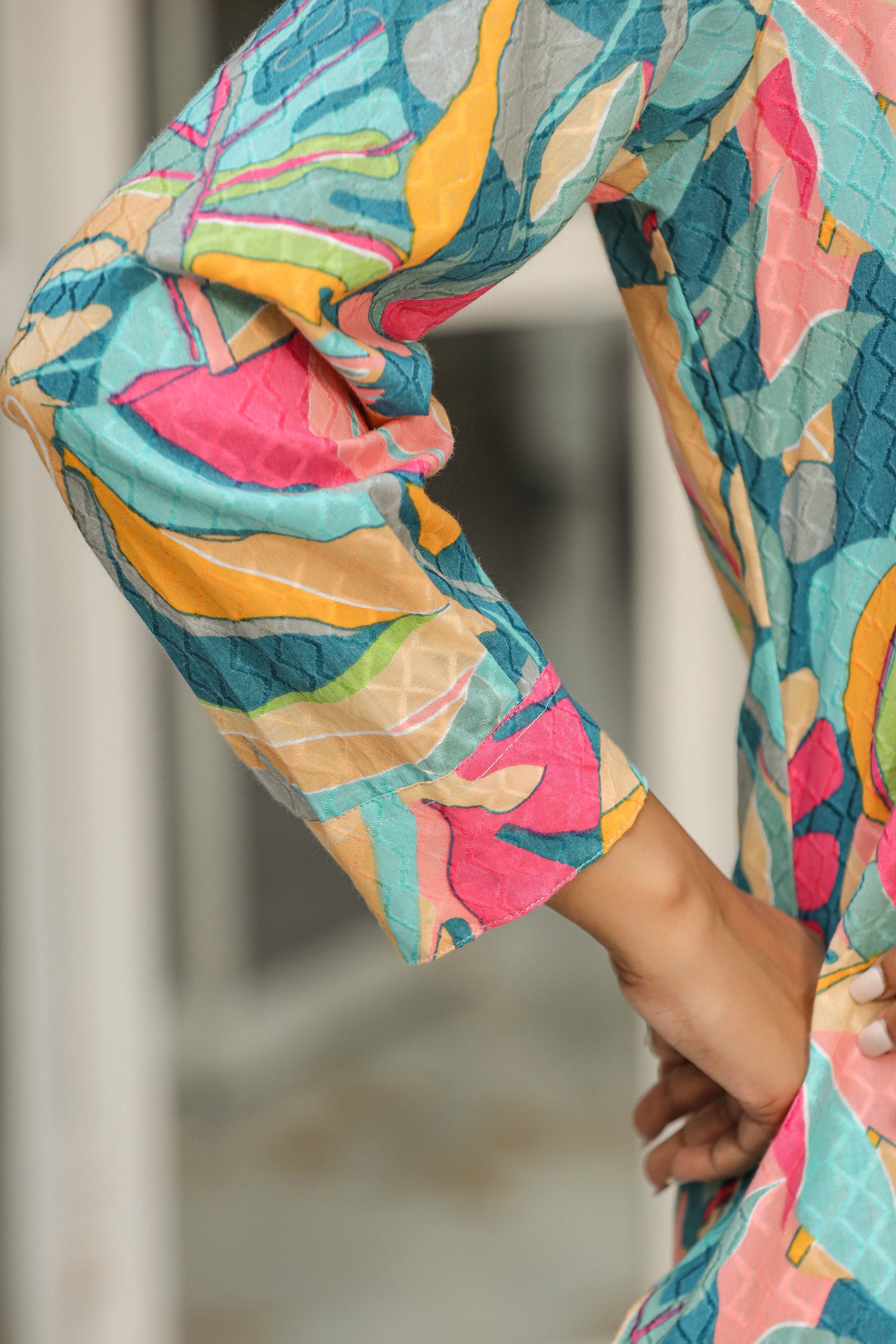 Abstract Pop On Blue Cotton Co-ord Set