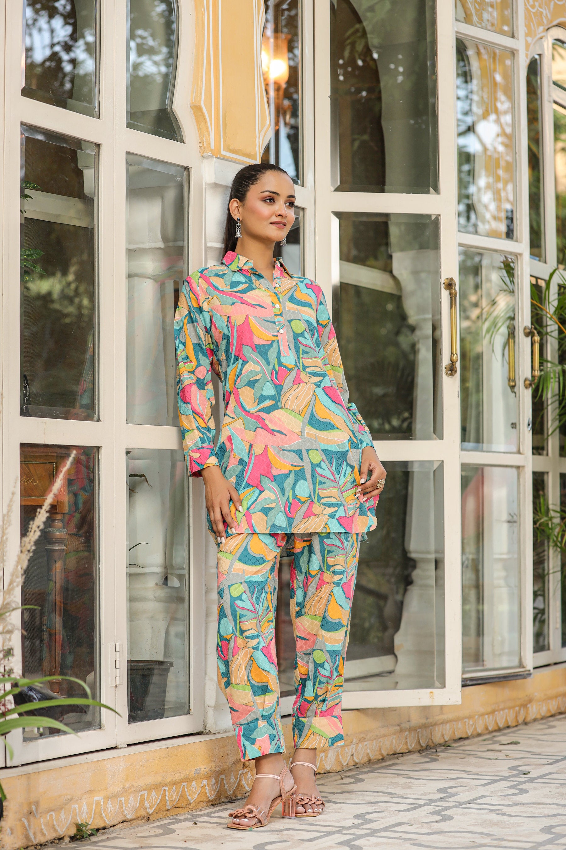 Abstract Pop On Blue Cotton Co-ord Set