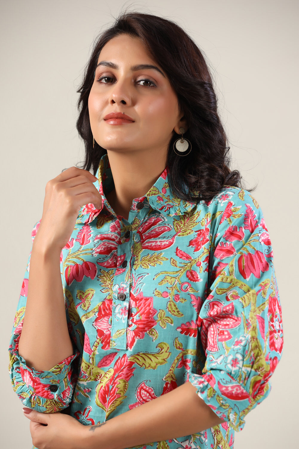 Jaal on Blue Collared Cotton Palazzo Loungewear Set