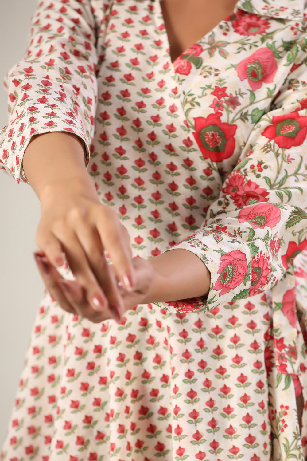 Red Floral Jaal on Side Knot Cotton Co-ord Set