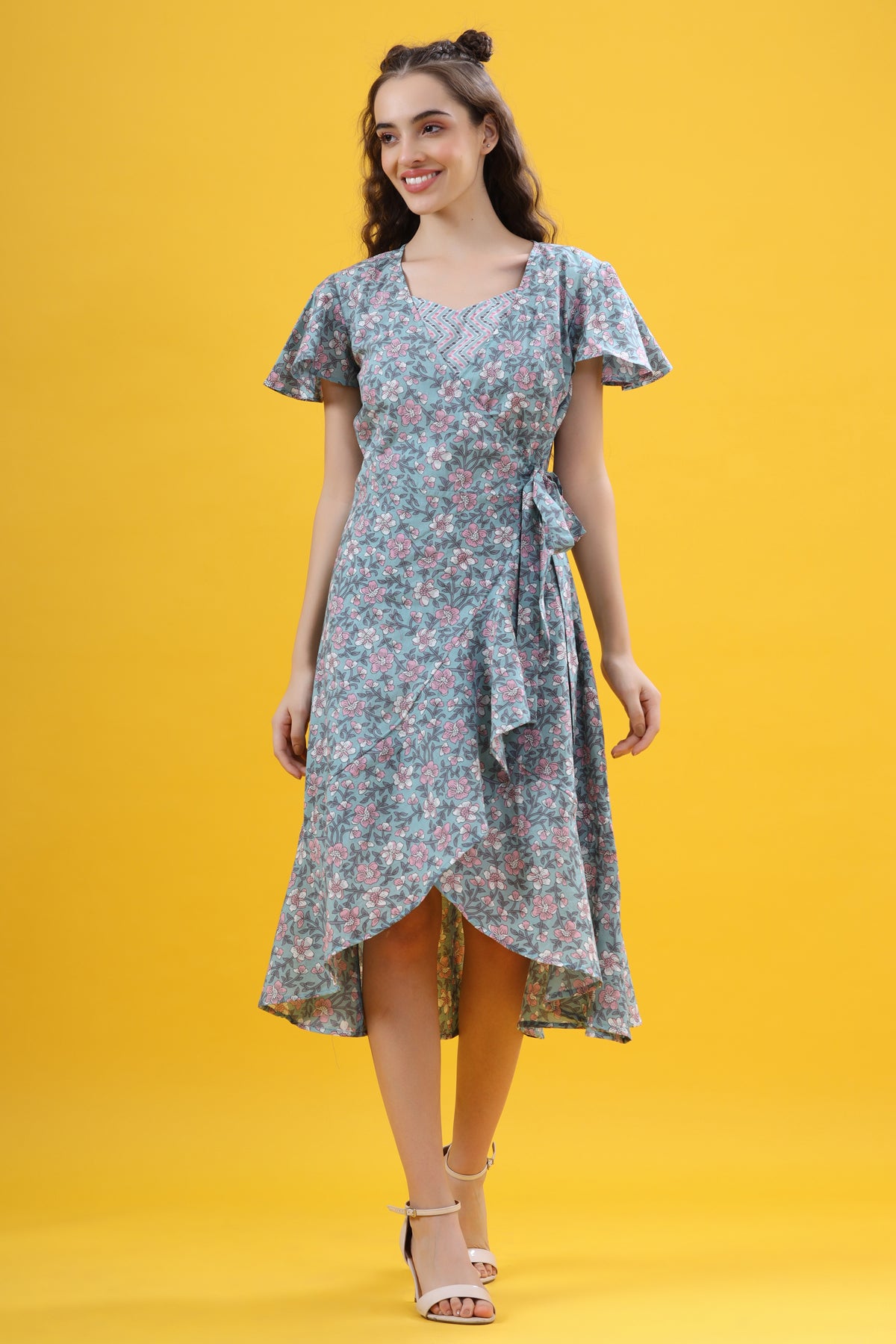Aqua Bliss on Wrap-Around Cotton Dress