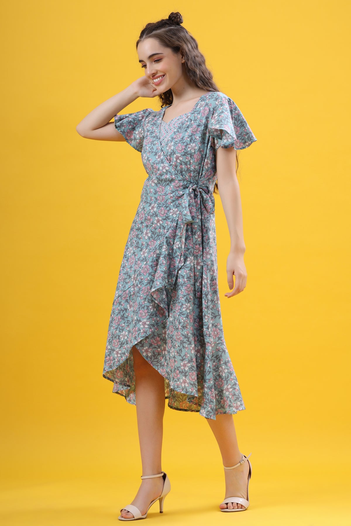 Aqua Bliss on Wrap-Around Cotton Dress